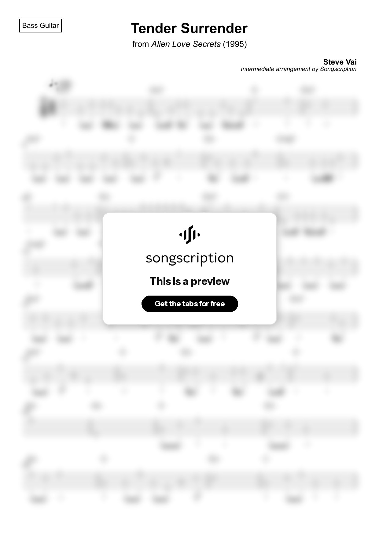 Intermediate Bass Guitar Tabs for "Tender Surrender" by Steve Vai