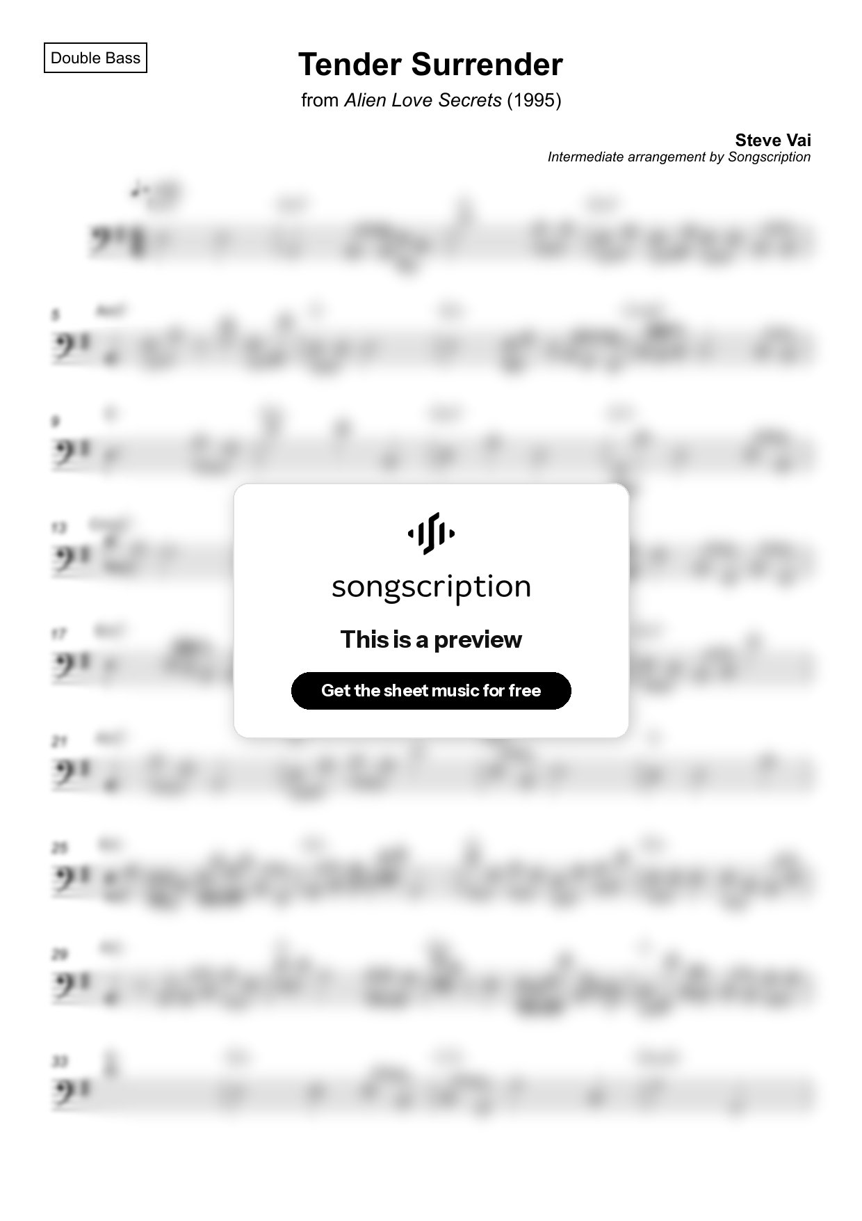 Intermediate Double Bass Sheet Music for "Tender Surrender" by Steve Vai