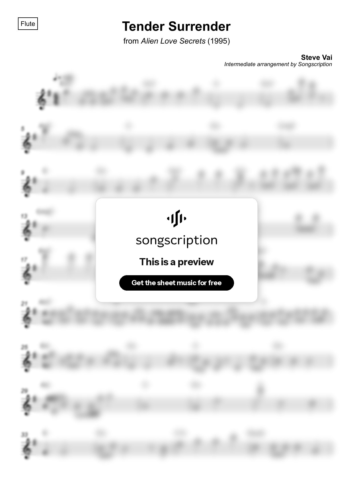 Intermediate Flute Sheet Music for "Tender Surrender" by Steve Vai