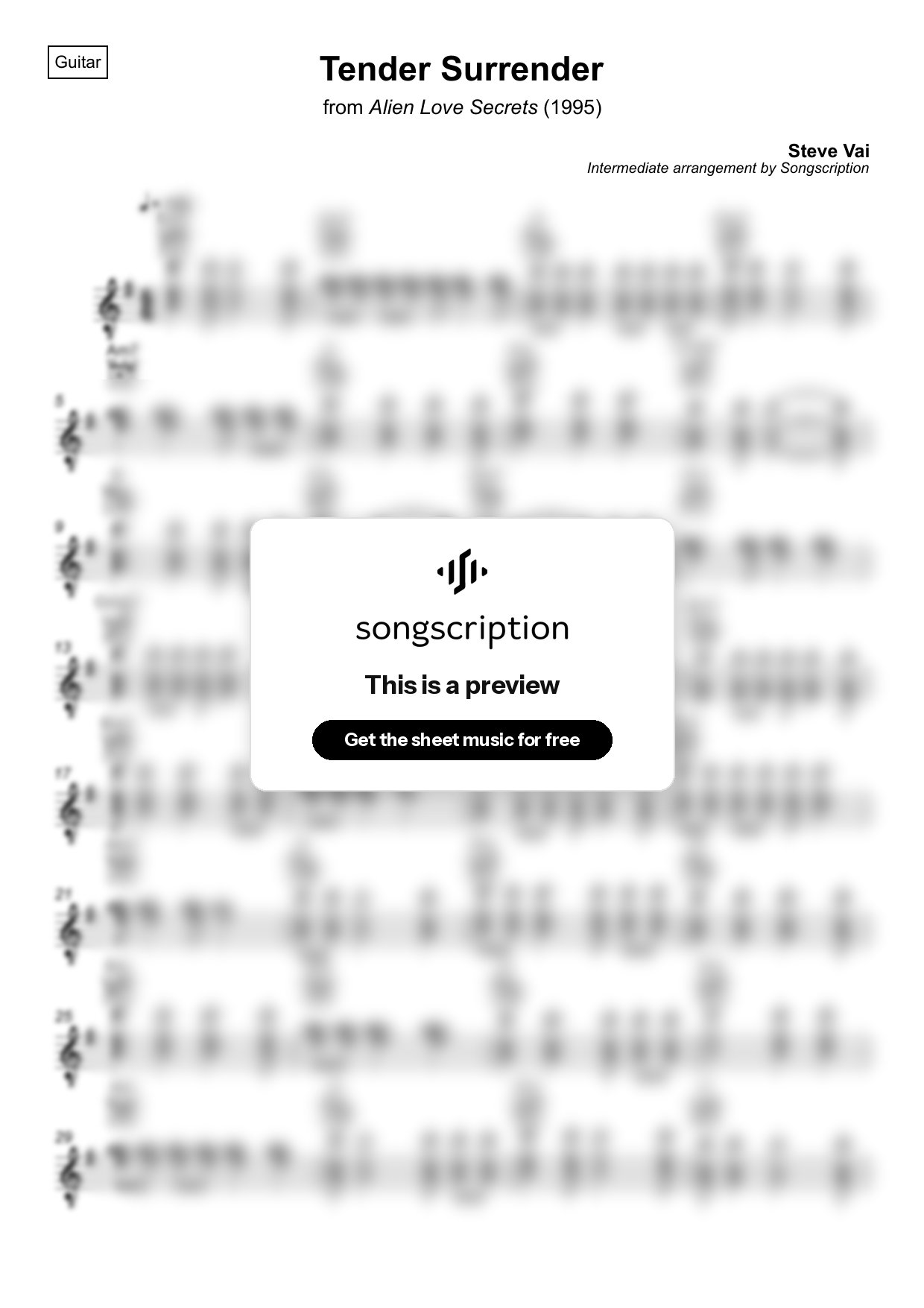 Intermediate Acoustic Guitar Sheet Music for "Tender Surrender" by Steve Vai