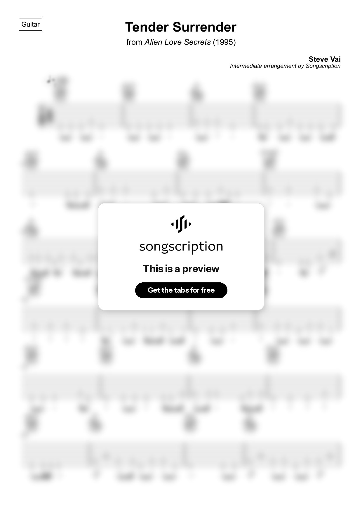 Intermediate Acoustic Guitar Tabs for "Tender Surrender" by Steve Vai