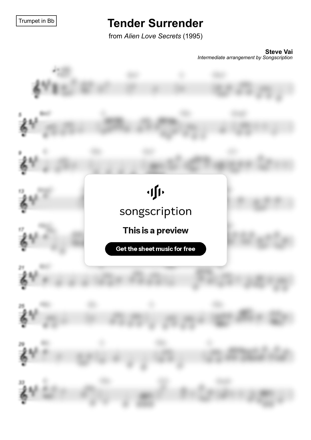 Intermediate Trumpet Sheet Music for "Tender Surrender" by Steve Vai