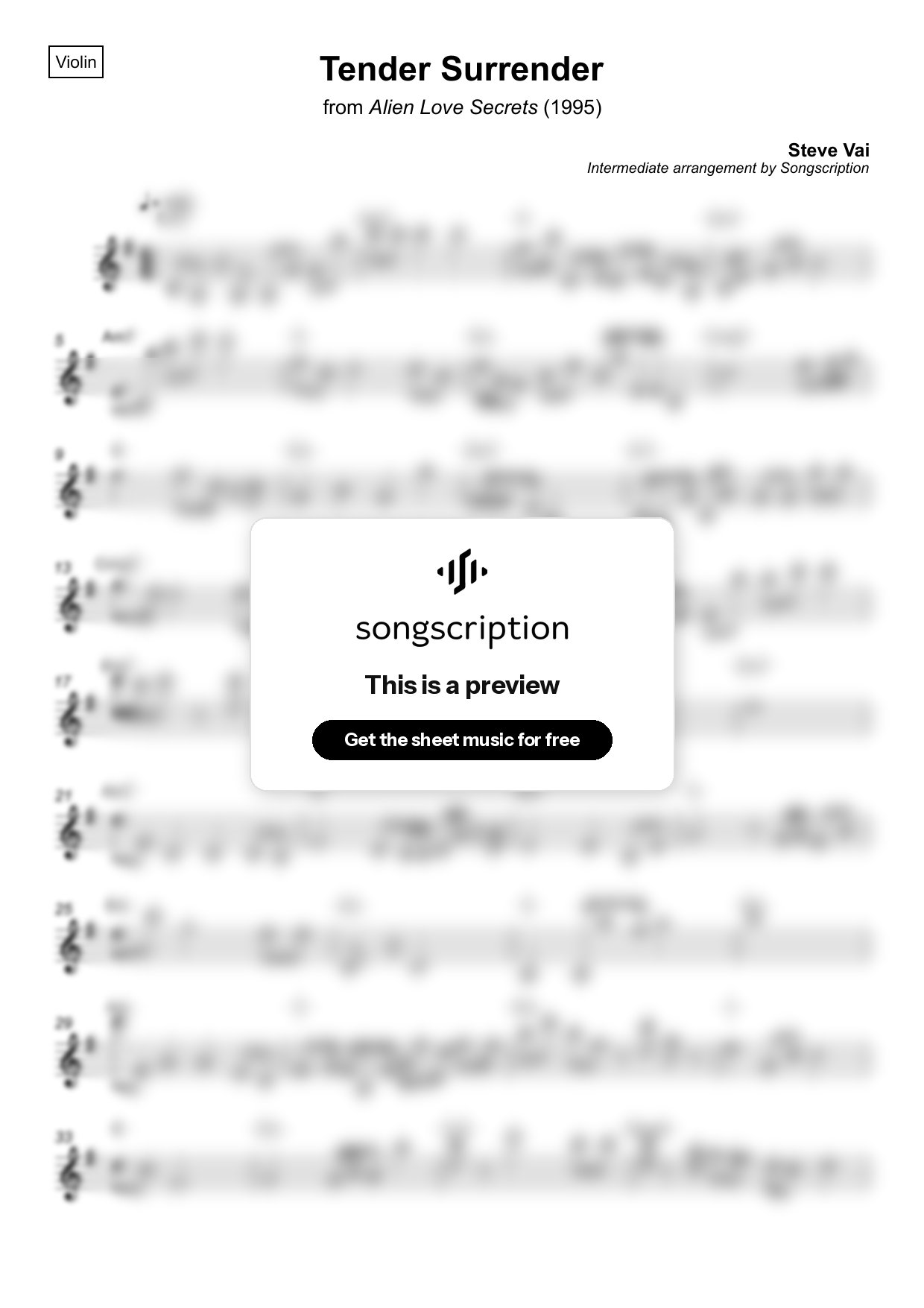 Intermediate Violin Sheet Music for "Tender Surrender" by Steve Vai