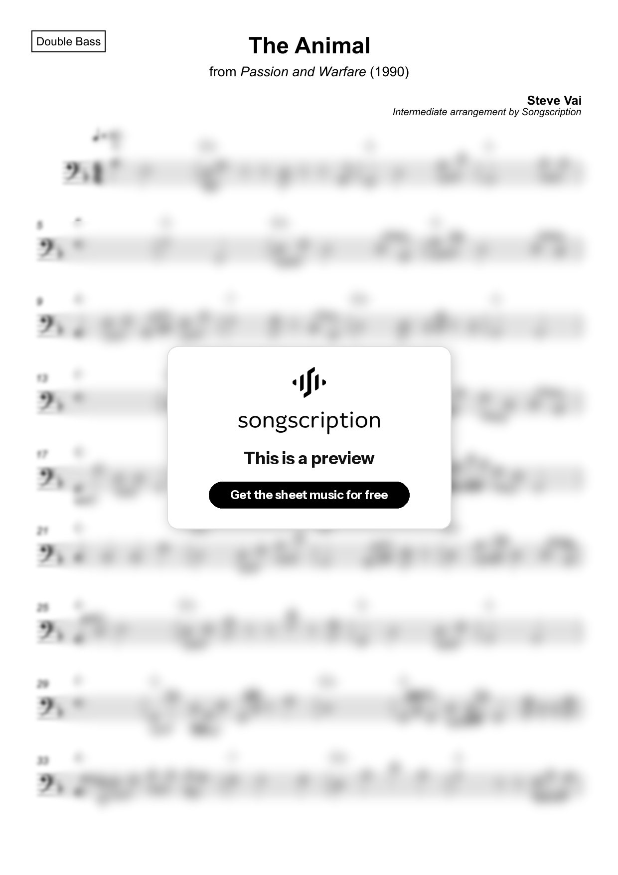 Intermediate Double Bass Sheet Music for "The Animal" by Steve Vai