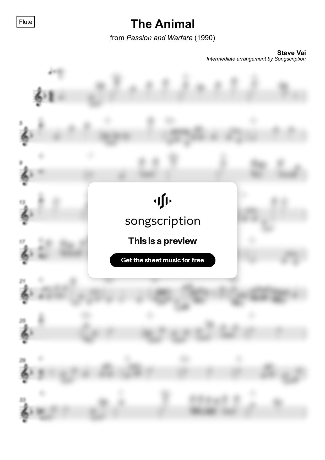 Intermediate Flute Sheet Music for "The Animal" by Steve Vai