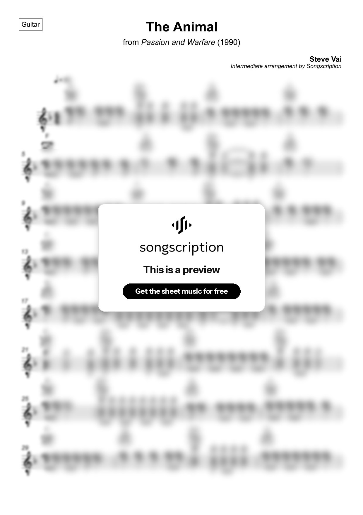 Intermediate Acoustic Guitar Sheet Music for "The Animal" by Steve Vai
