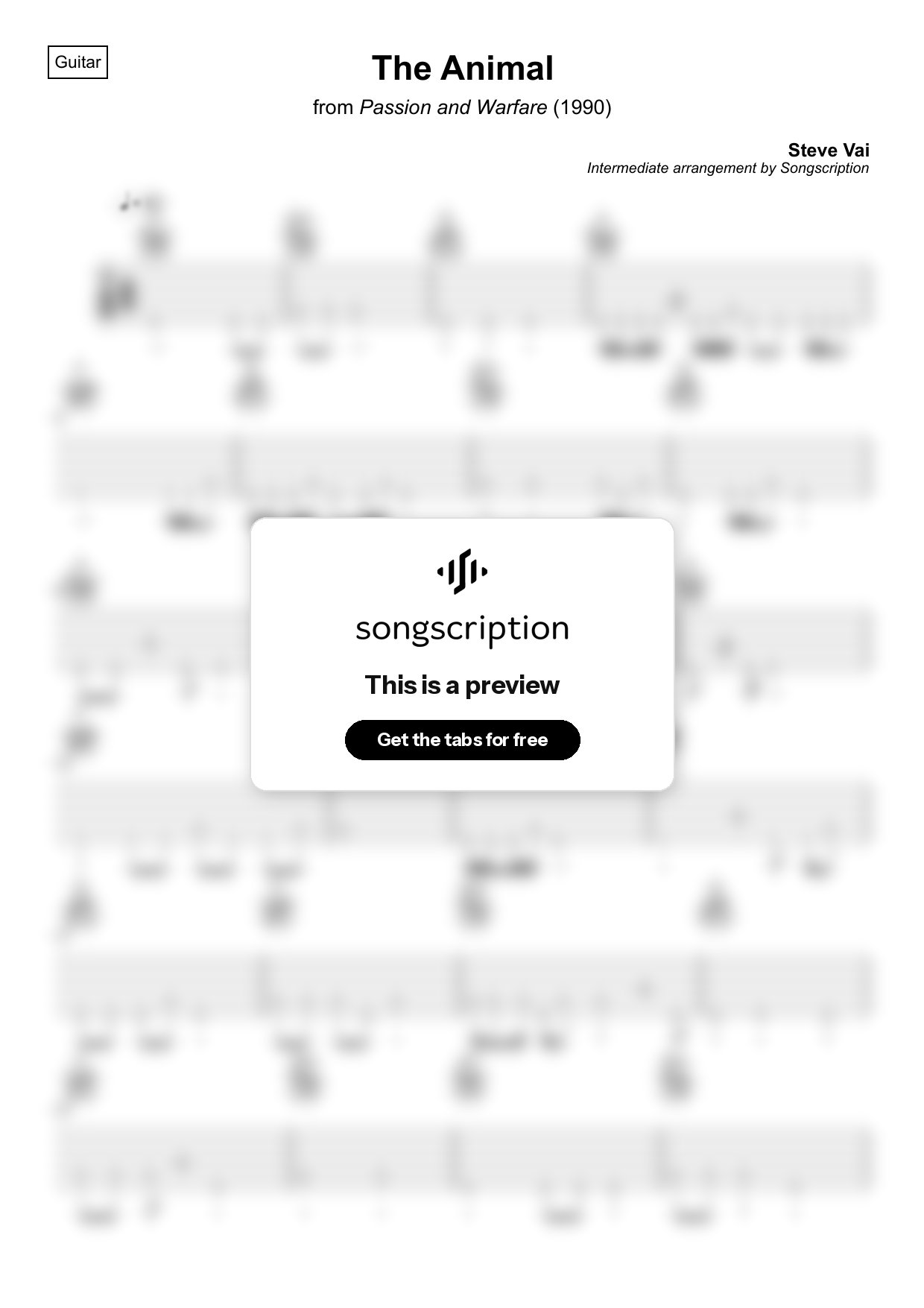 Intermediate Acoustic Guitar Tabs for "The Animal" by Steve Vai