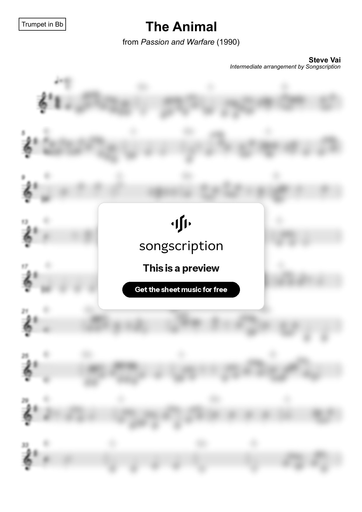 Intermediate Trumpet Sheet Music for "The Animal" by Steve Vai