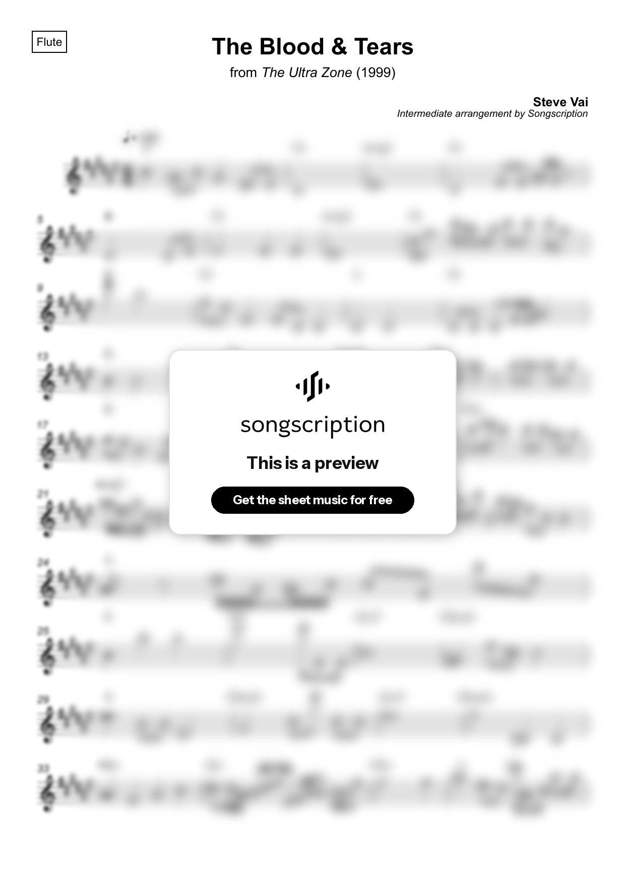 Intermediate Flute Sheet Music for "The Blood & Tears" by Steve Vai