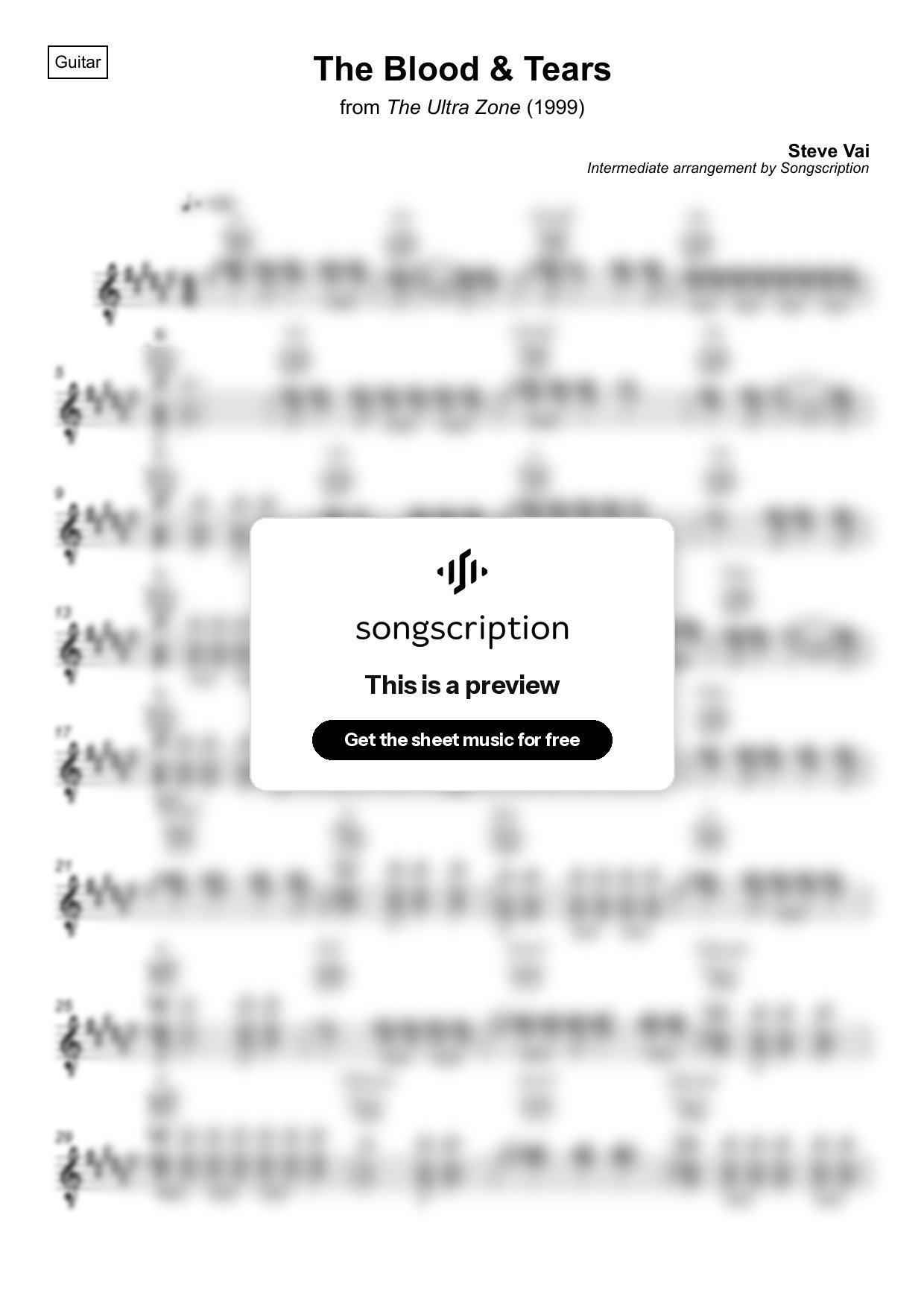 Intermediate Acoustic Guitar Sheet Music for "The Blood & Tears" by Steve Vai
