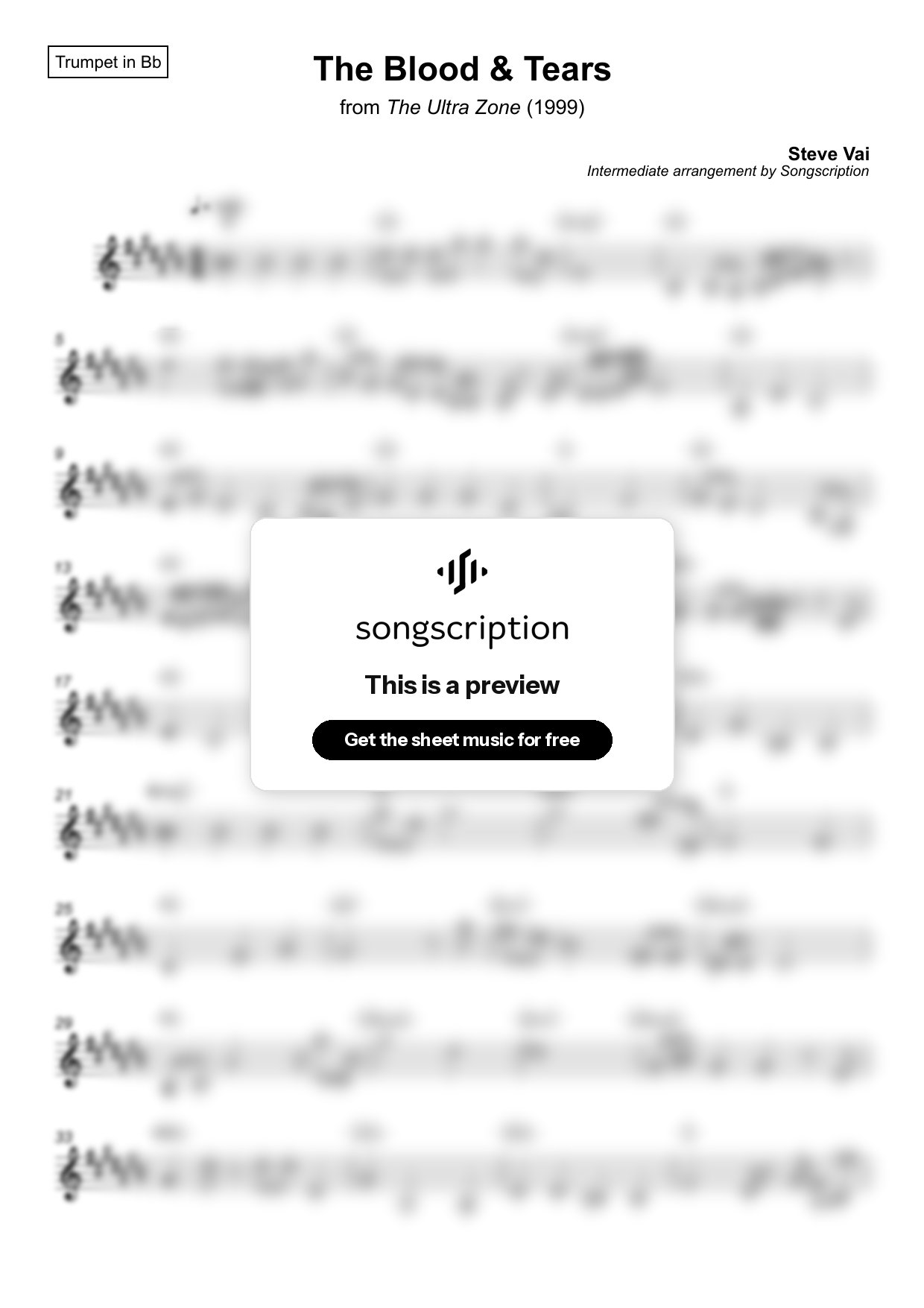 Intermediate Trumpet Sheet Music for "The Blood & Tears" by Steve Vai