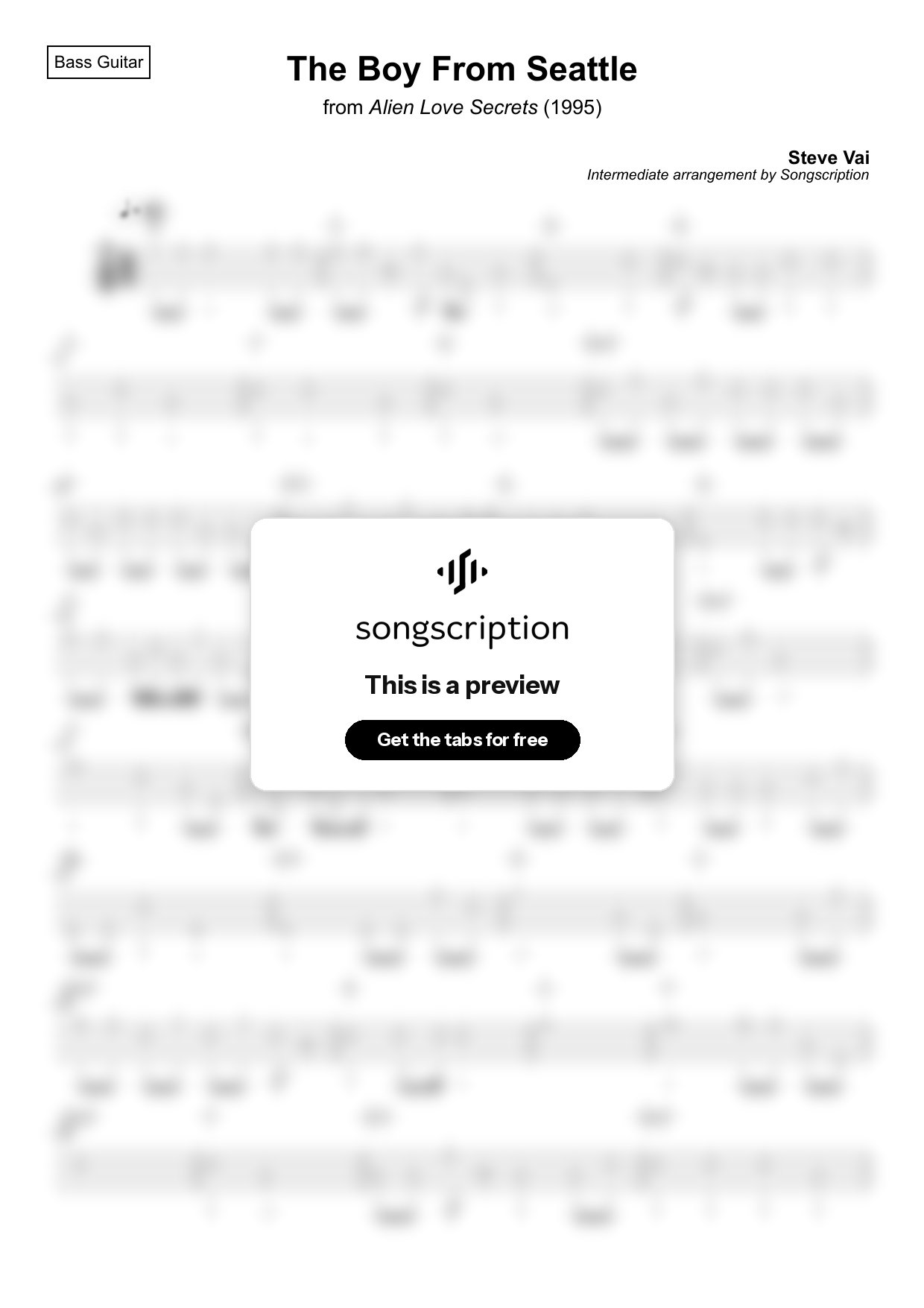 Intermediate Bass Guitar Tabs for "The Boy From Seattle" by Steve Vai