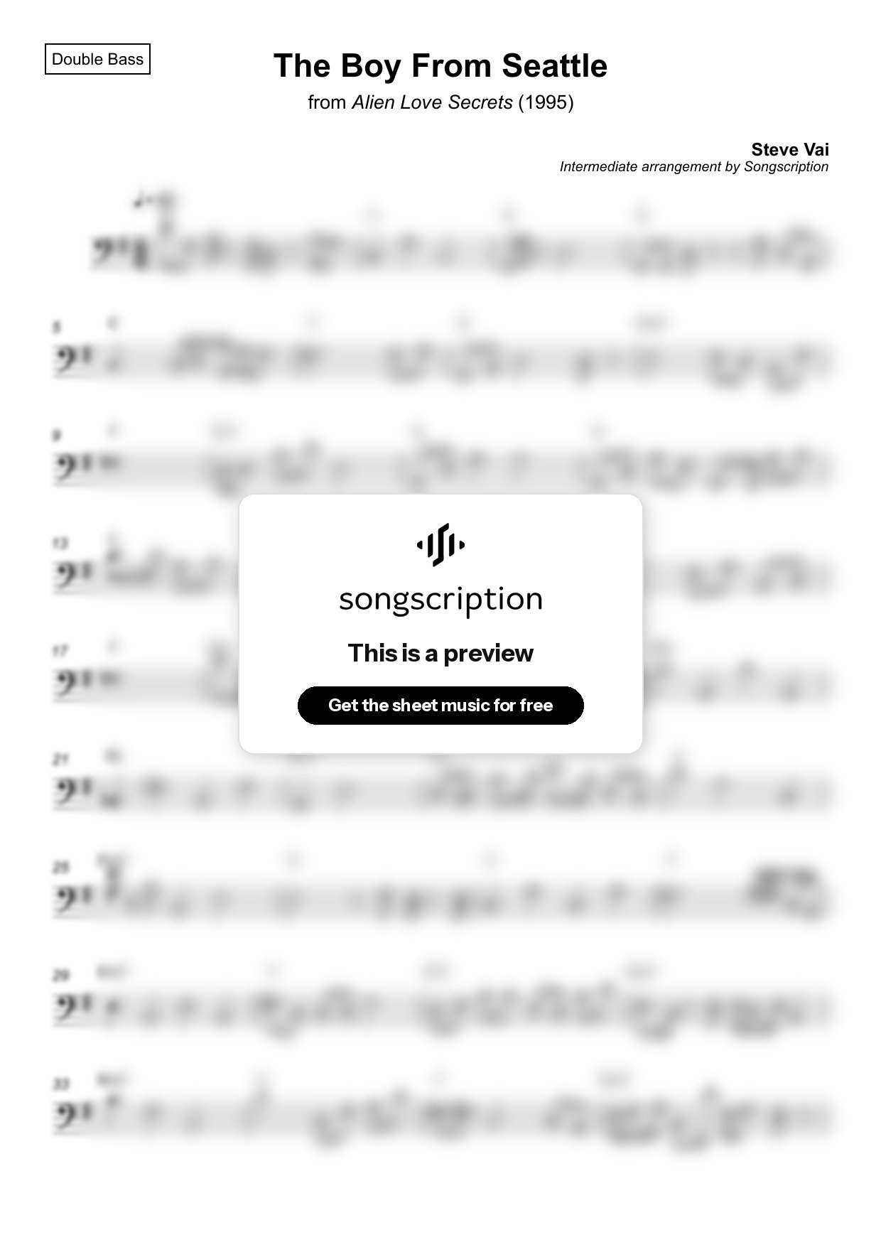 Intermediate Double Bass Sheet Music for "The Boy From Seattle" by Steve Vai