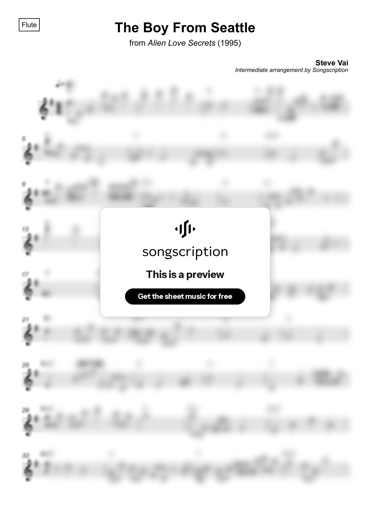 Intermediate Flute Sheet Music for "The Boy From Seattle" by Steve Vai