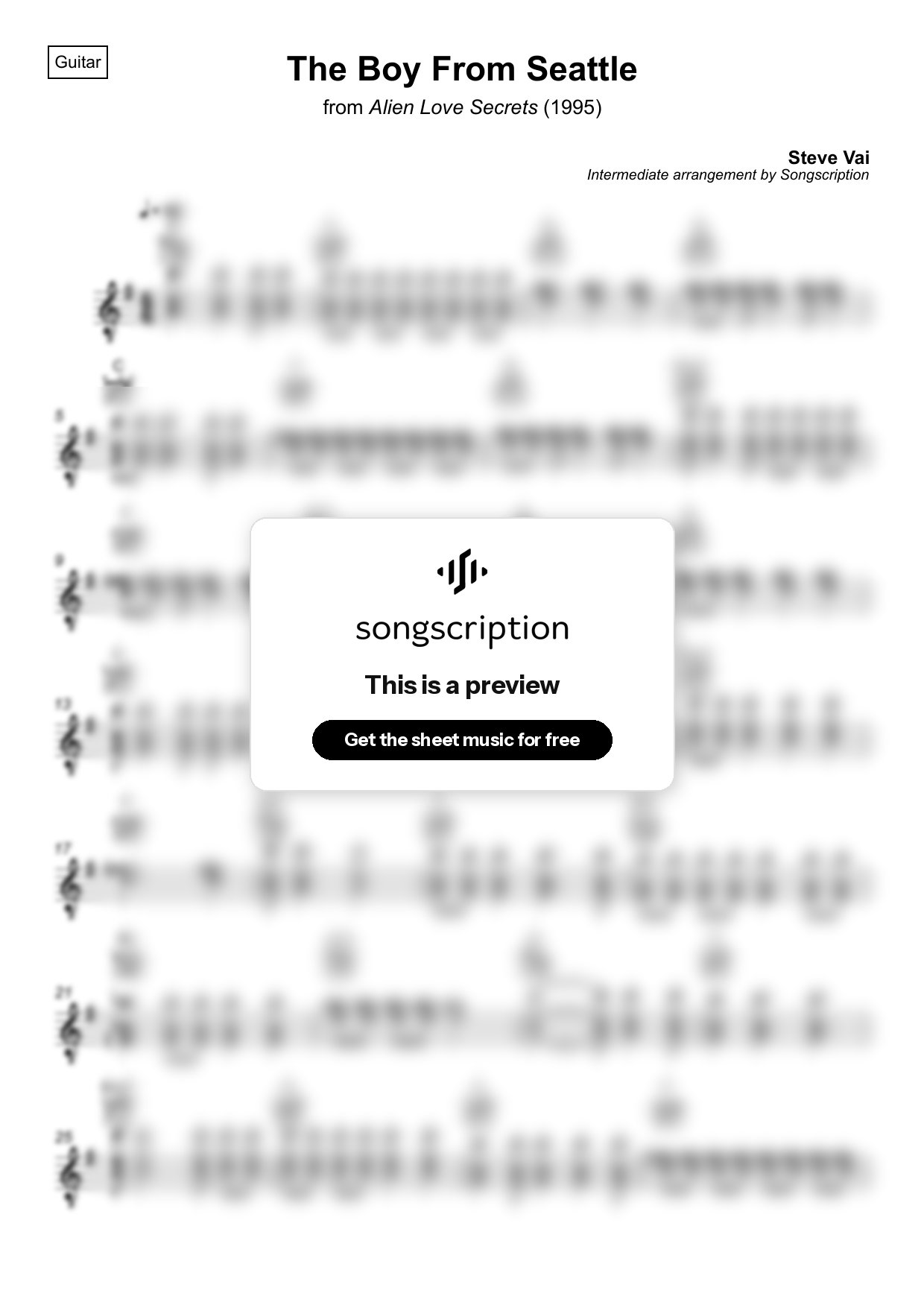 Intermediate Acoustic Guitar Sheet Music for "The Boy From Seattle" by Steve Vai
