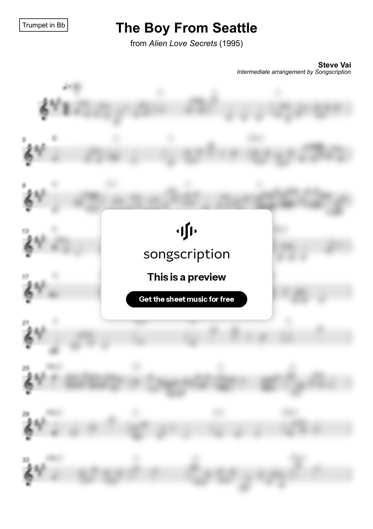 Intermediate Trumpet Sheet Music for "The Boy From Seattle" by Steve Vai