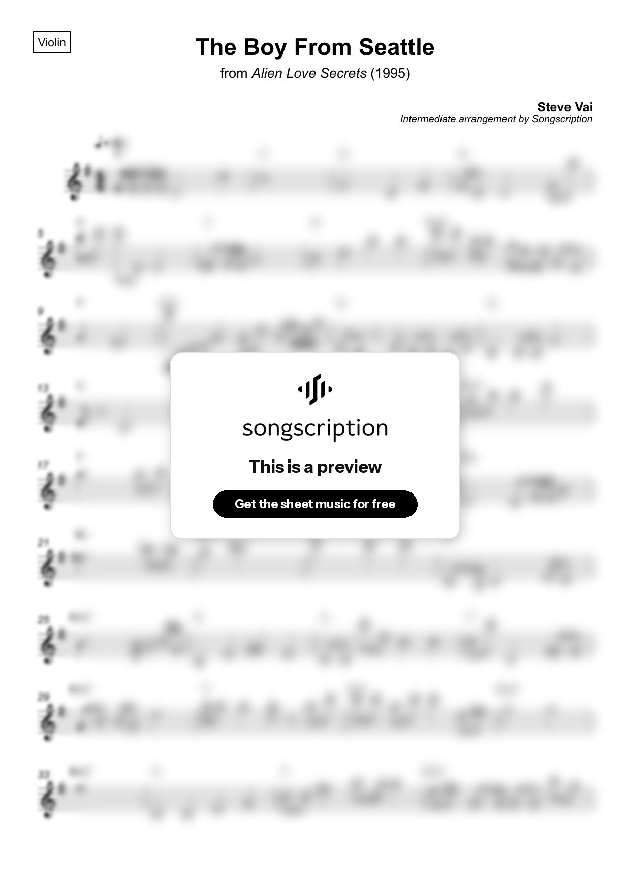 Intermediate Violin Sheet Music for "The Boy From Seattle" by Steve Vai