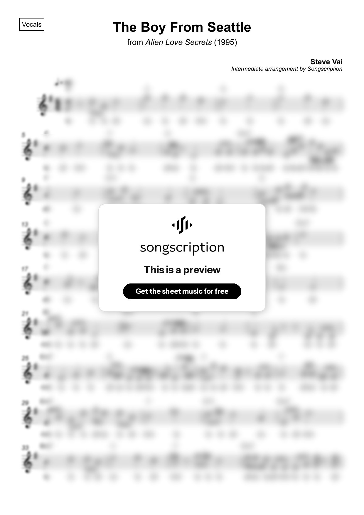 Intermediate Vocals Sheet Music for "The Boy From Seattle" by Steve Vai