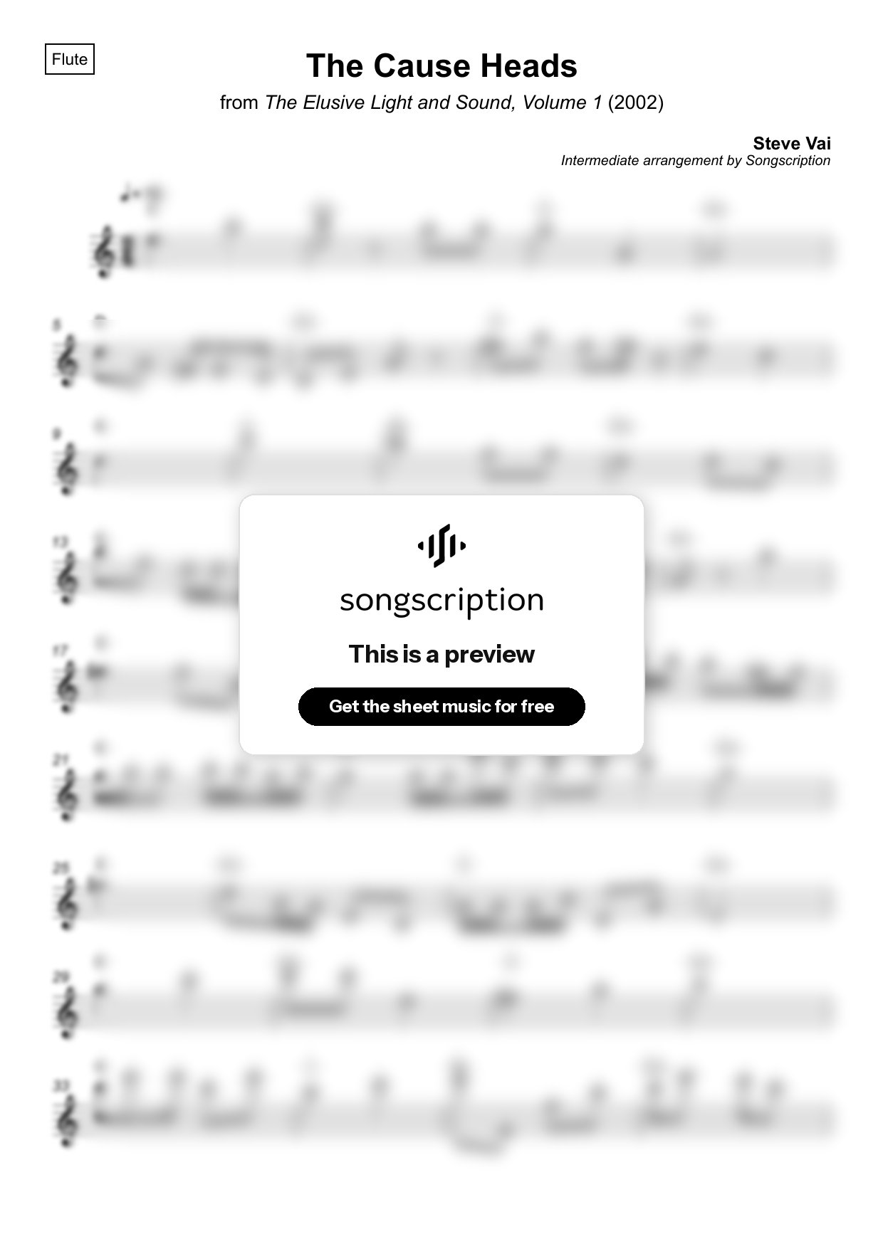 Intermediate Flute Sheet Music for "The Cause Heads" by Steve Vai