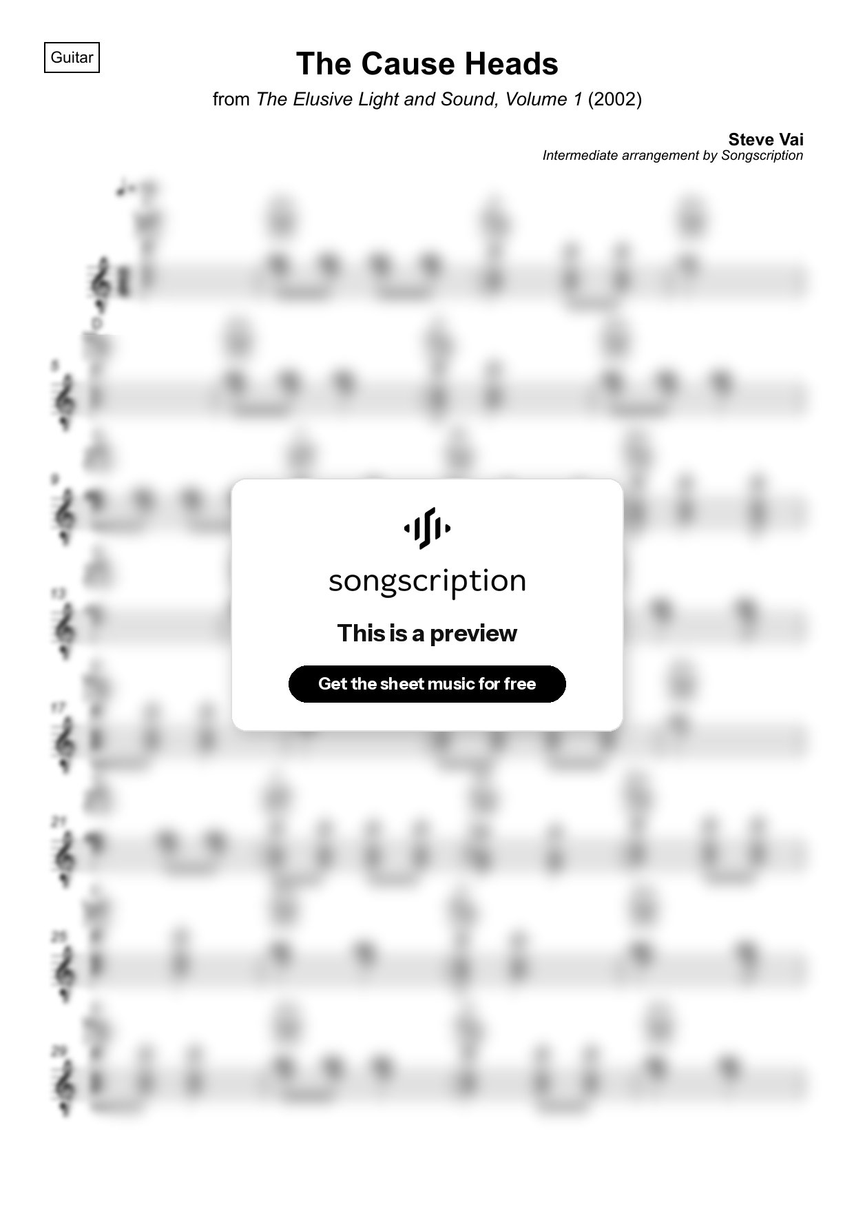 Intermediate Acoustic Guitar Sheet Music for "The Cause Heads" by Steve Vai