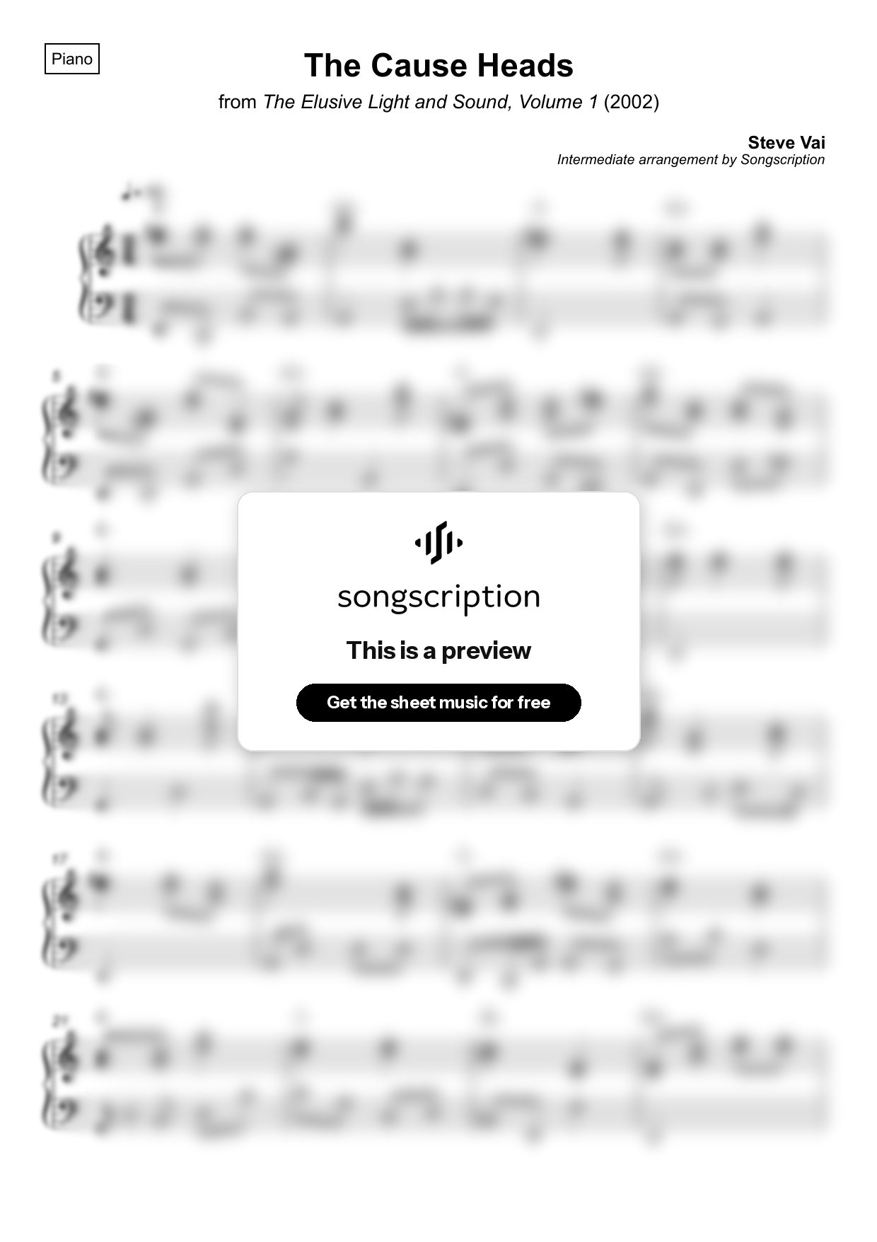 Intermediate Piano Sheet Music for "The Cause Heads" by Steve Vai