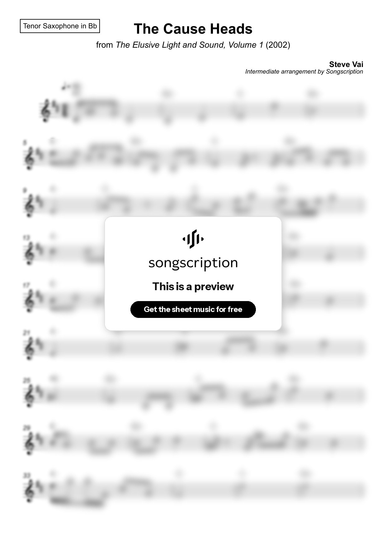 Intermediate Tenor Sax Sheet Music for "The Cause Heads" by Steve Vai