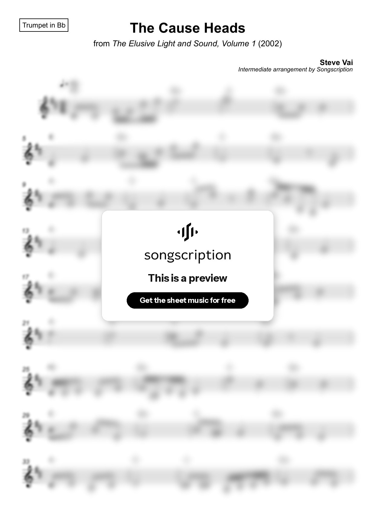 Intermediate Trumpet Sheet Music for "The Cause Heads" by Steve Vai