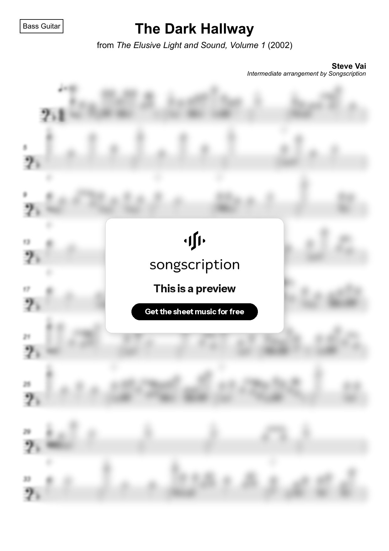Intermediate Bass Guitar Sheet Music for "The Dark Hallway" by Steve Vai