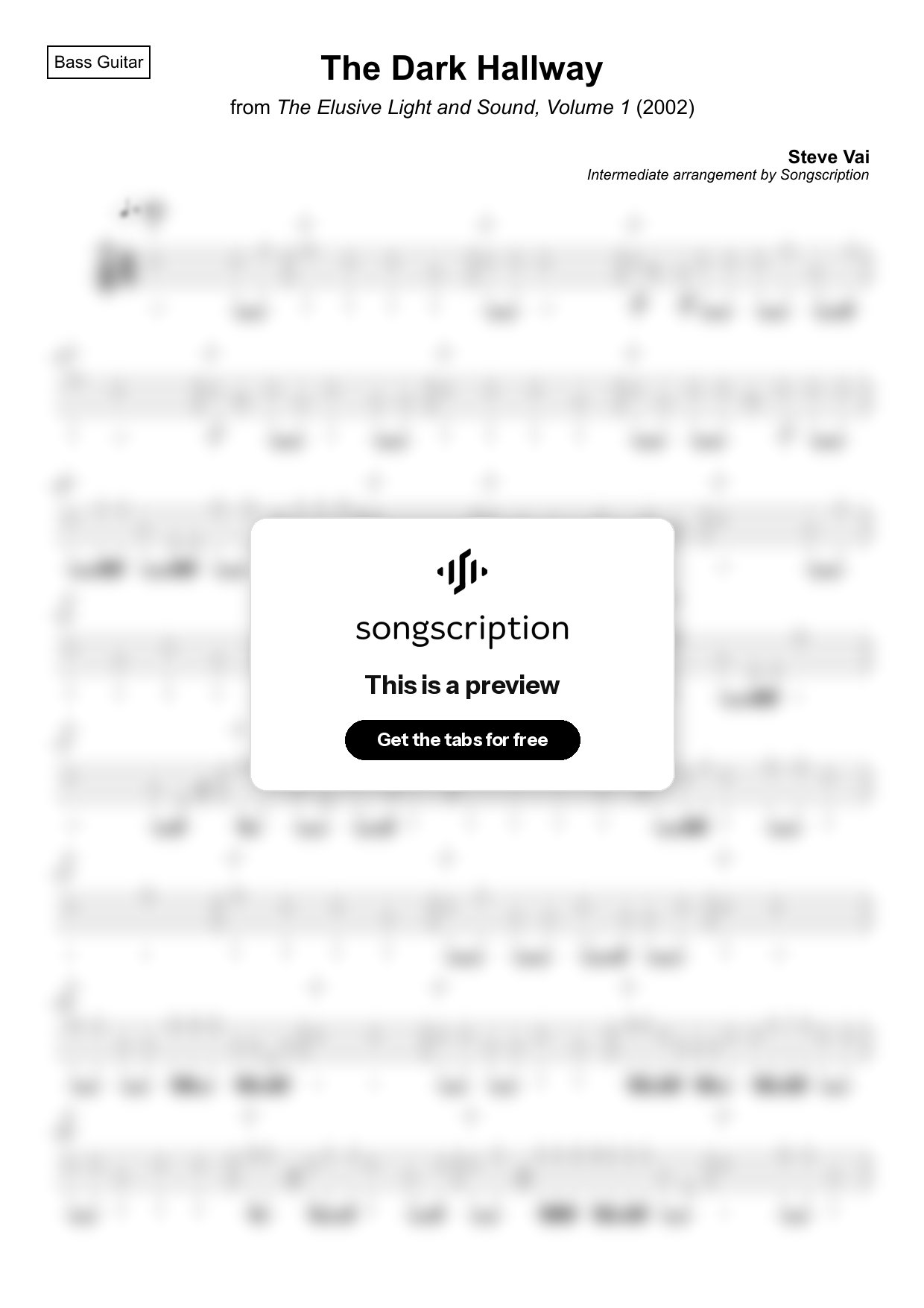 Intermediate Bass Guitar Tabs for "The Dark Hallway" by Steve Vai