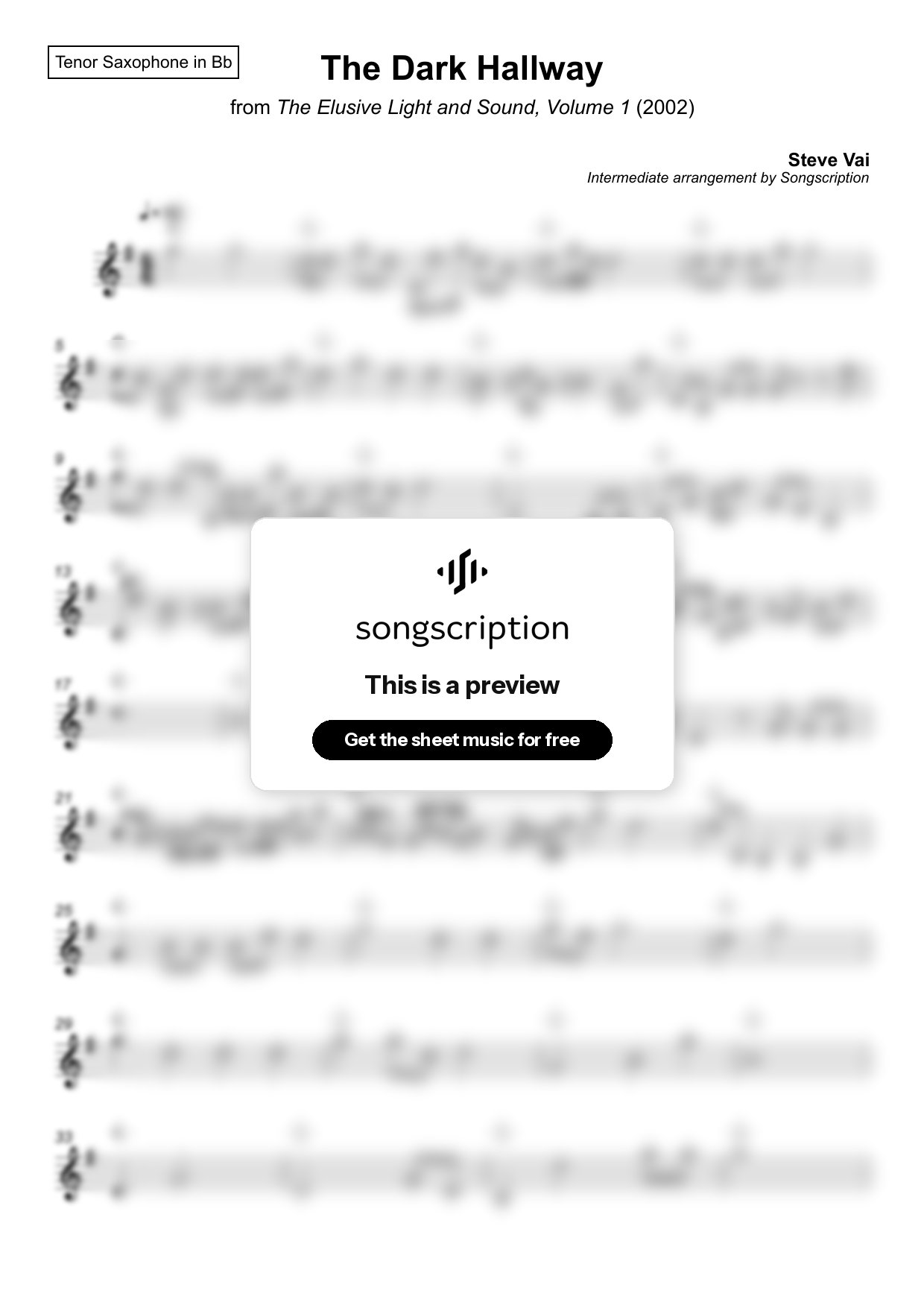 Intermediate Tenor Sax Sheet Music for "The Dark Hallway" by Steve Vai
