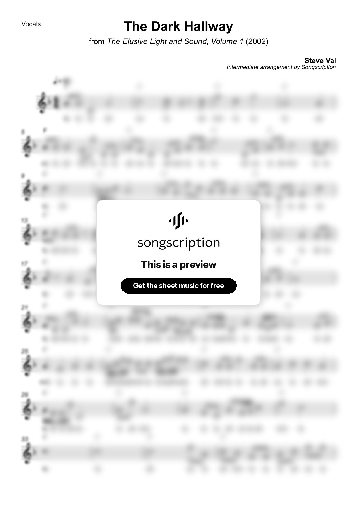 Intermediate Vocals Sheet Music for "The Dark Hallway" by Steve Vai