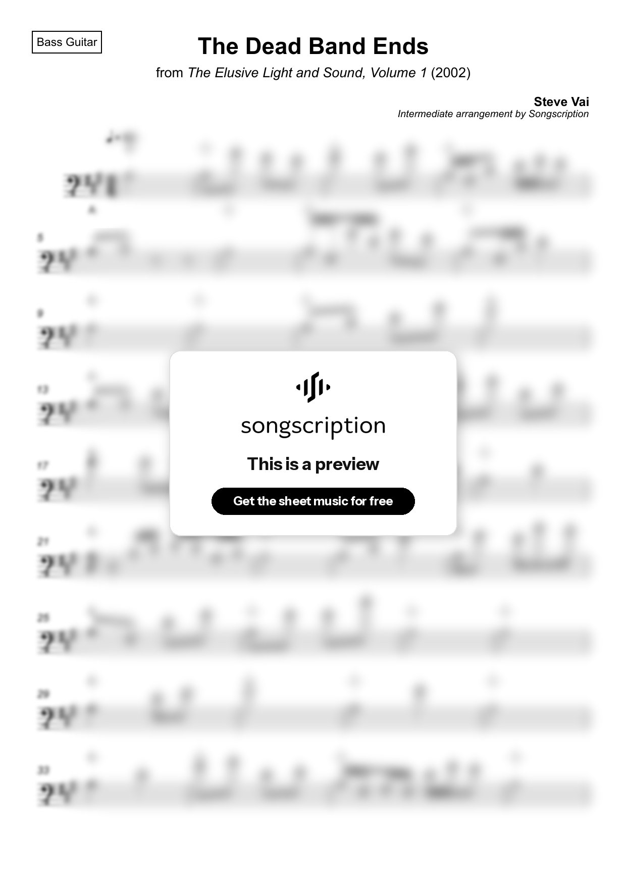 Intermediate Bass Guitar Sheet Music for "The Dead Band Ends" by Steve Vai
