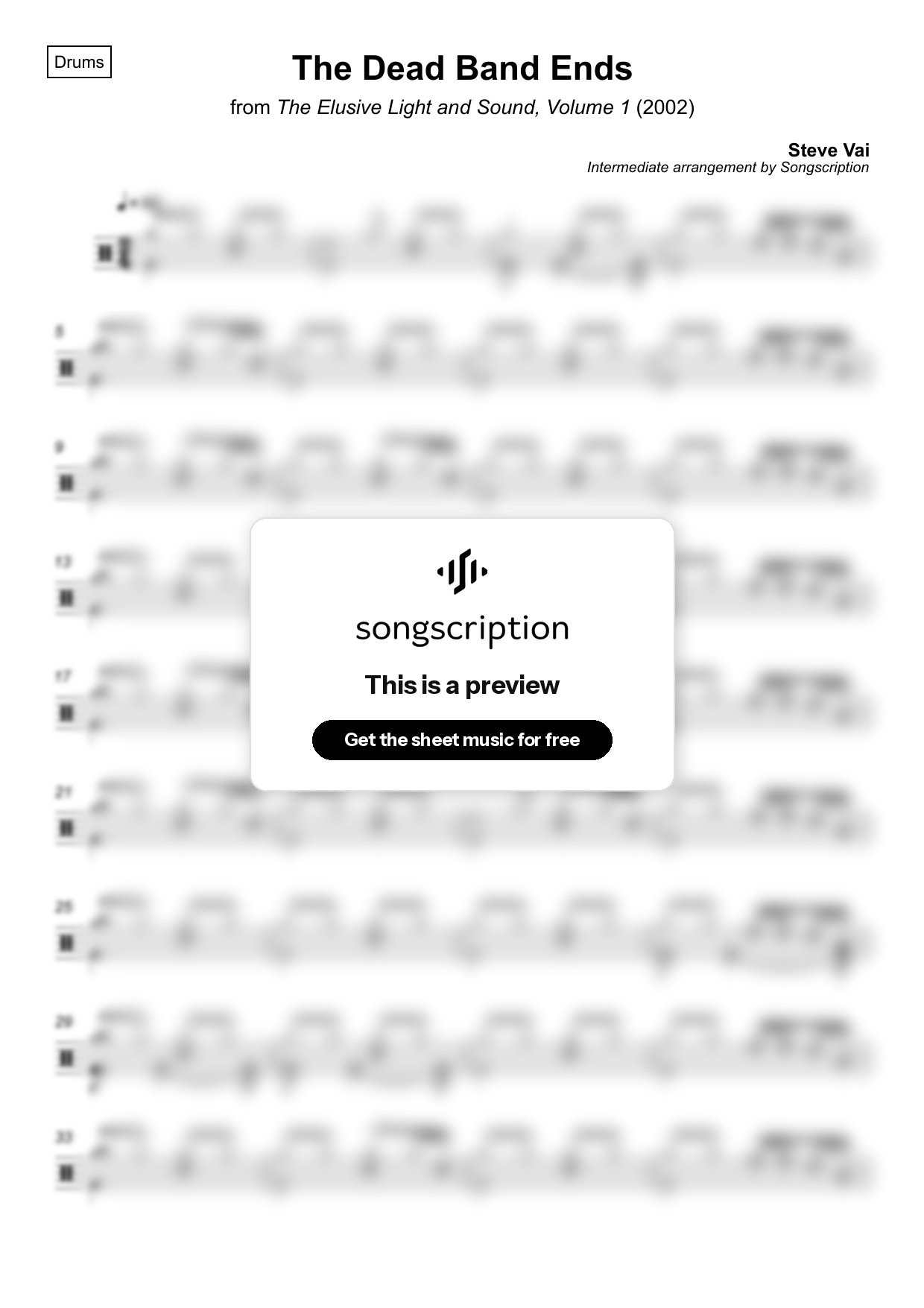 Intermediate Drums Sheet Music for "The Dead Band Ends" by Steve Vai