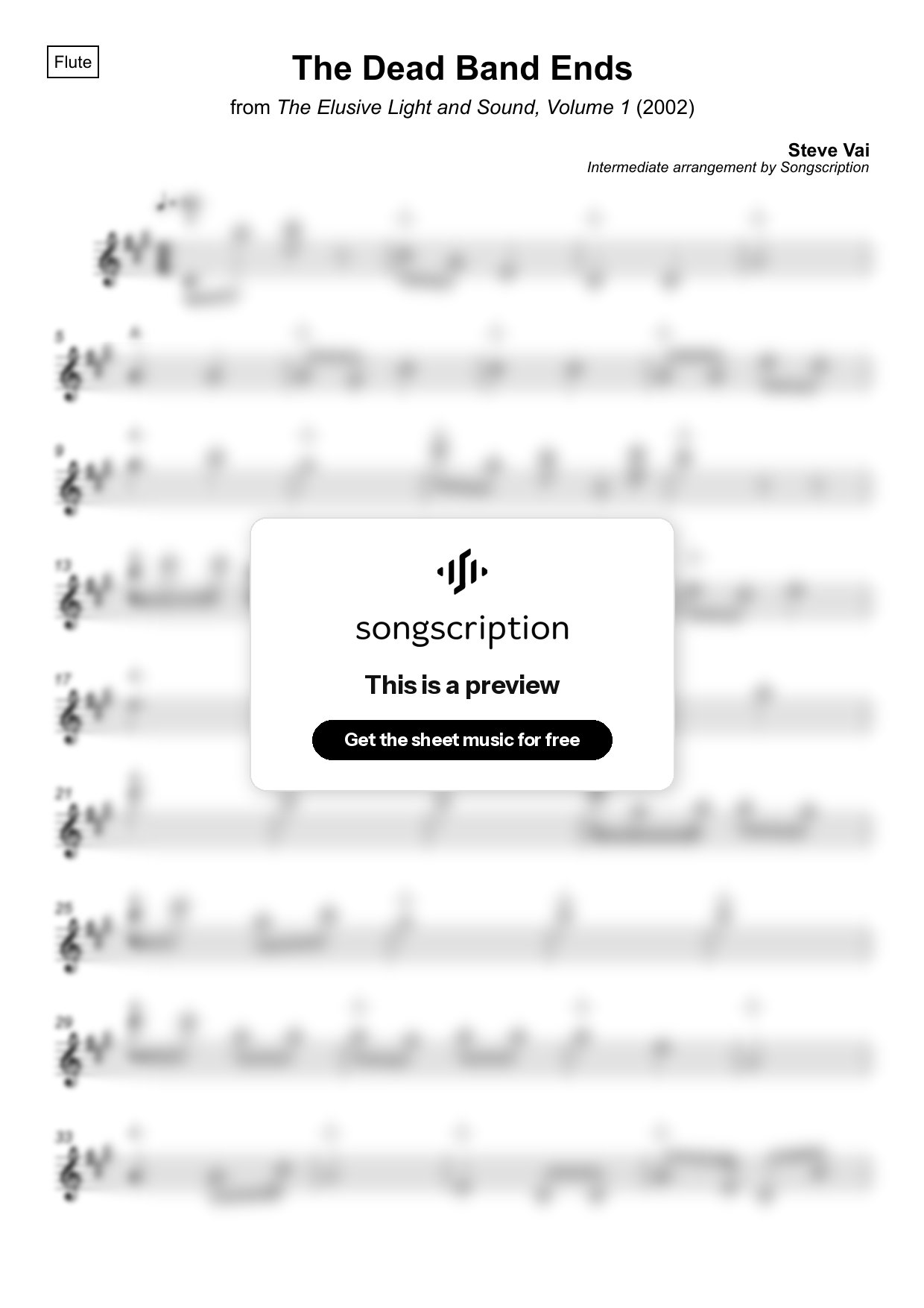 Intermediate Flute Sheet Music for "The Dead Band Ends" by Steve Vai