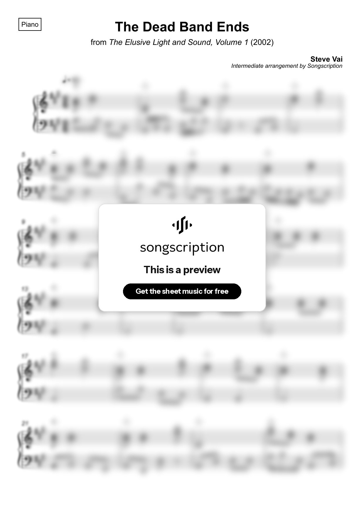Intermediate Piano Sheet Music for "The Dead Band Ends" by Steve Vai
