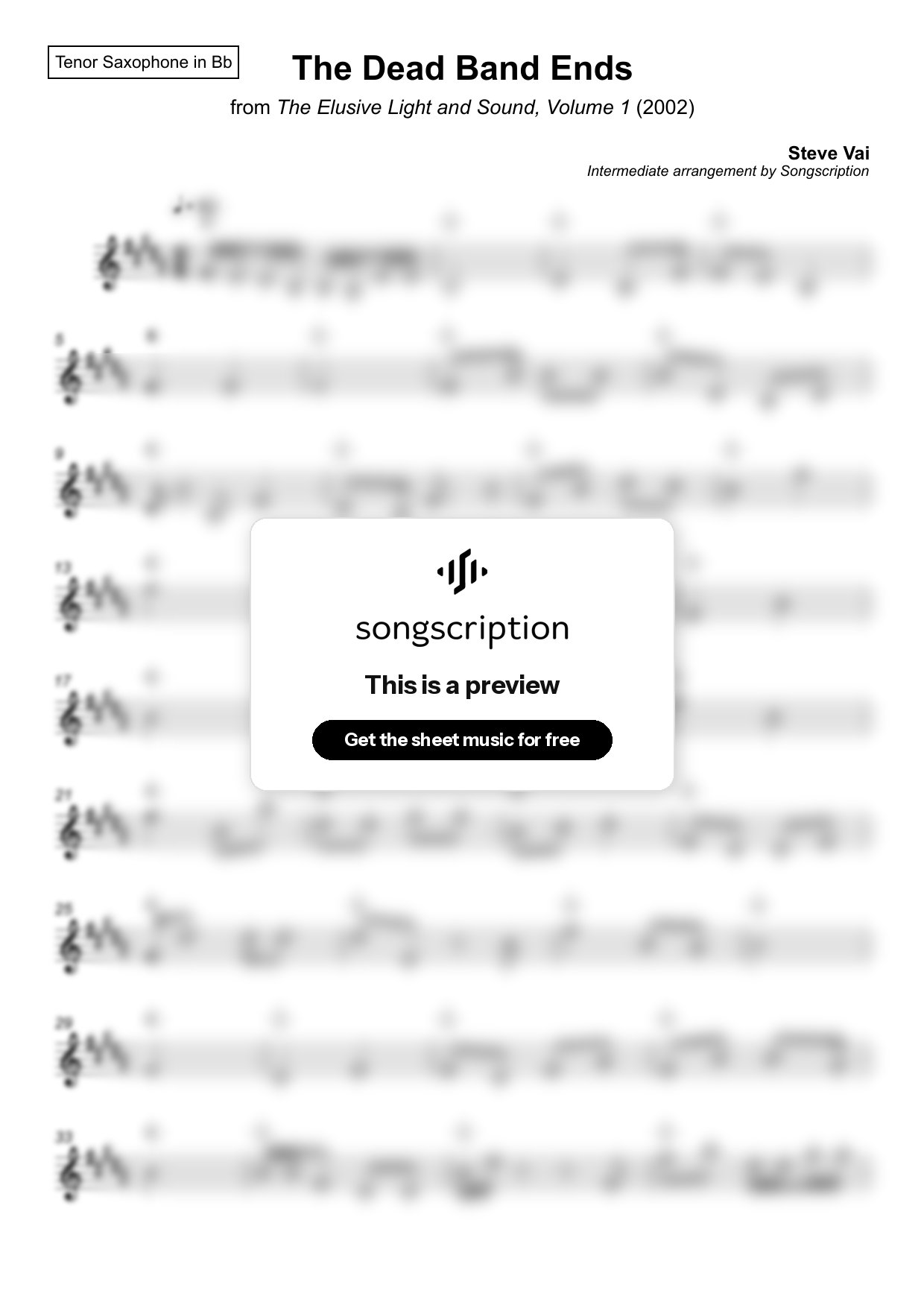 Intermediate Tenor Sax Sheet Music for "The Dead Band Ends" by Steve Vai