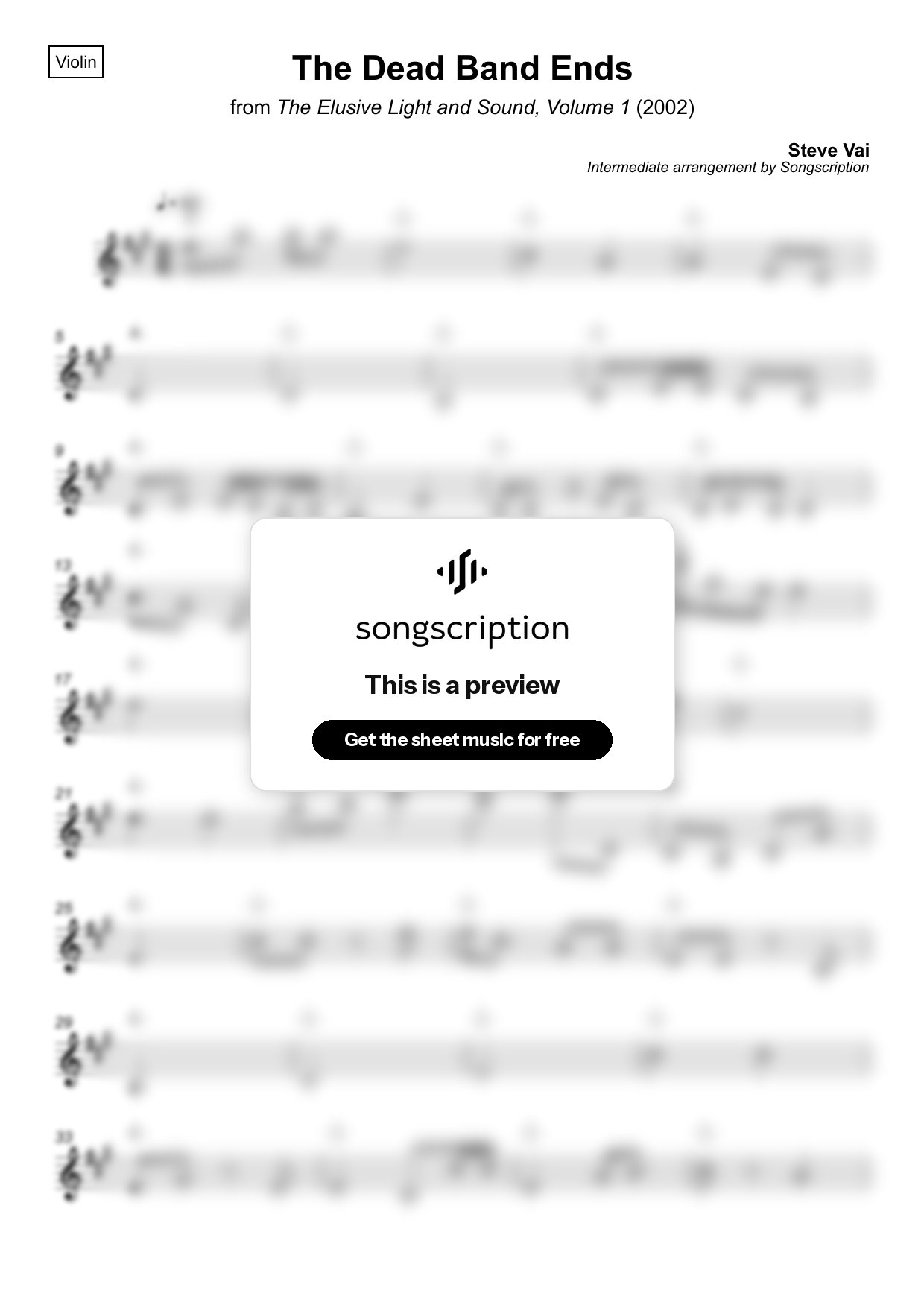 Intermediate Violin Sheet Music for "The Dead Band Ends" by Steve Vai