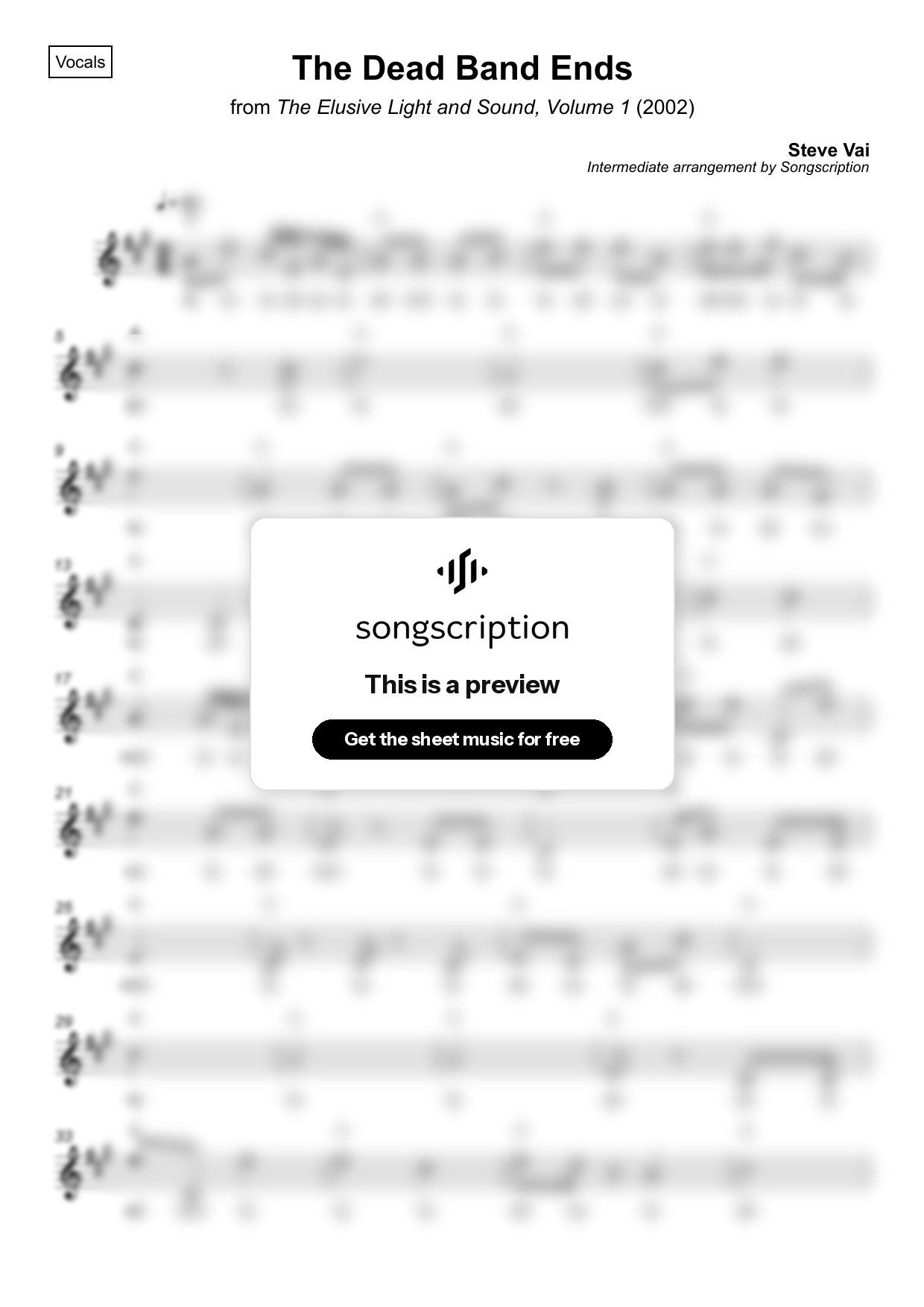 Intermediate Vocals Sheet Music for "The Dead Band Ends" by Steve Vai