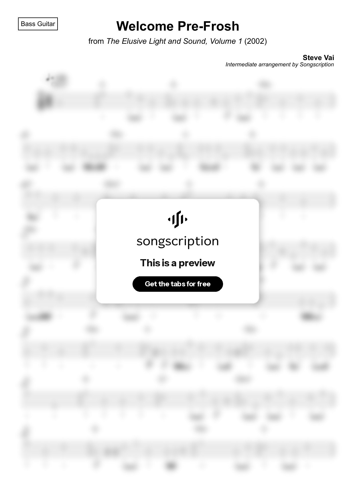 Intermediate Bass Guitar Tabs for "Welcome Pre-Frosh" by Steve Vai