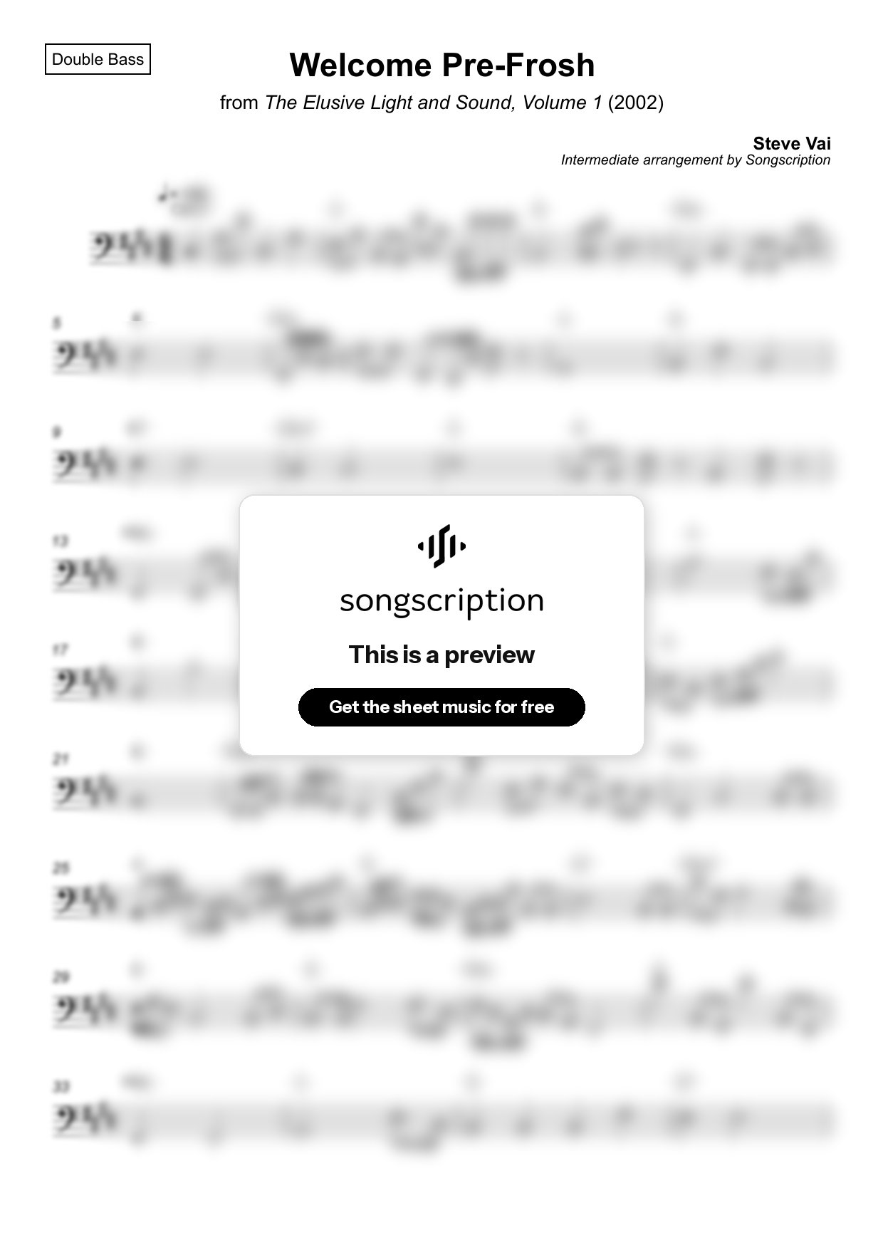 Intermediate Double Bass Sheet Music for "Welcome Pre-Frosh" by Steve Vai
