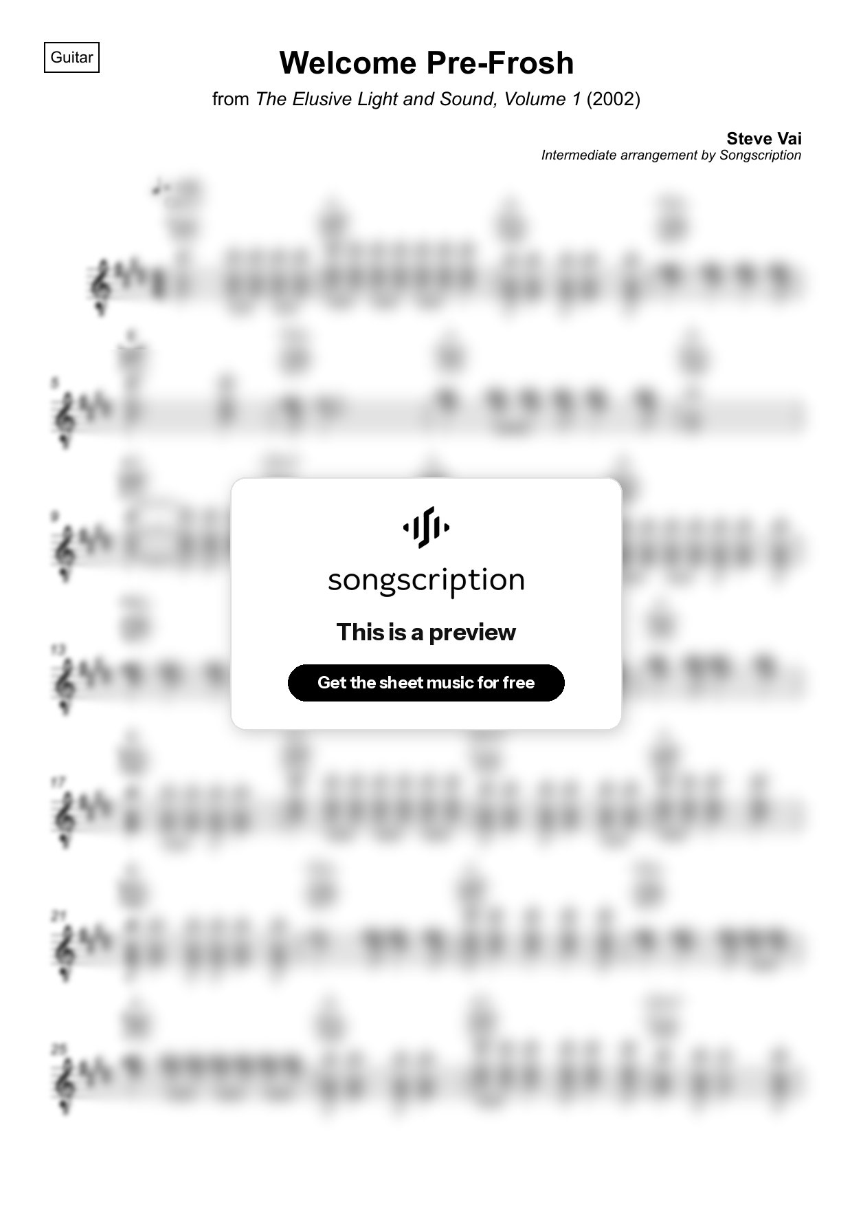 Intermediate Acoustic Guitar Sheet Music for "Welcome Pre-Frosh" by Steve Vai