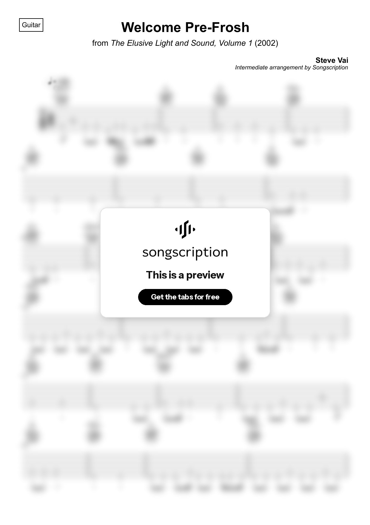 Intermediate Acoustic Guitar Tabs for "Welcome Pre-Frosh" by Steve Vai