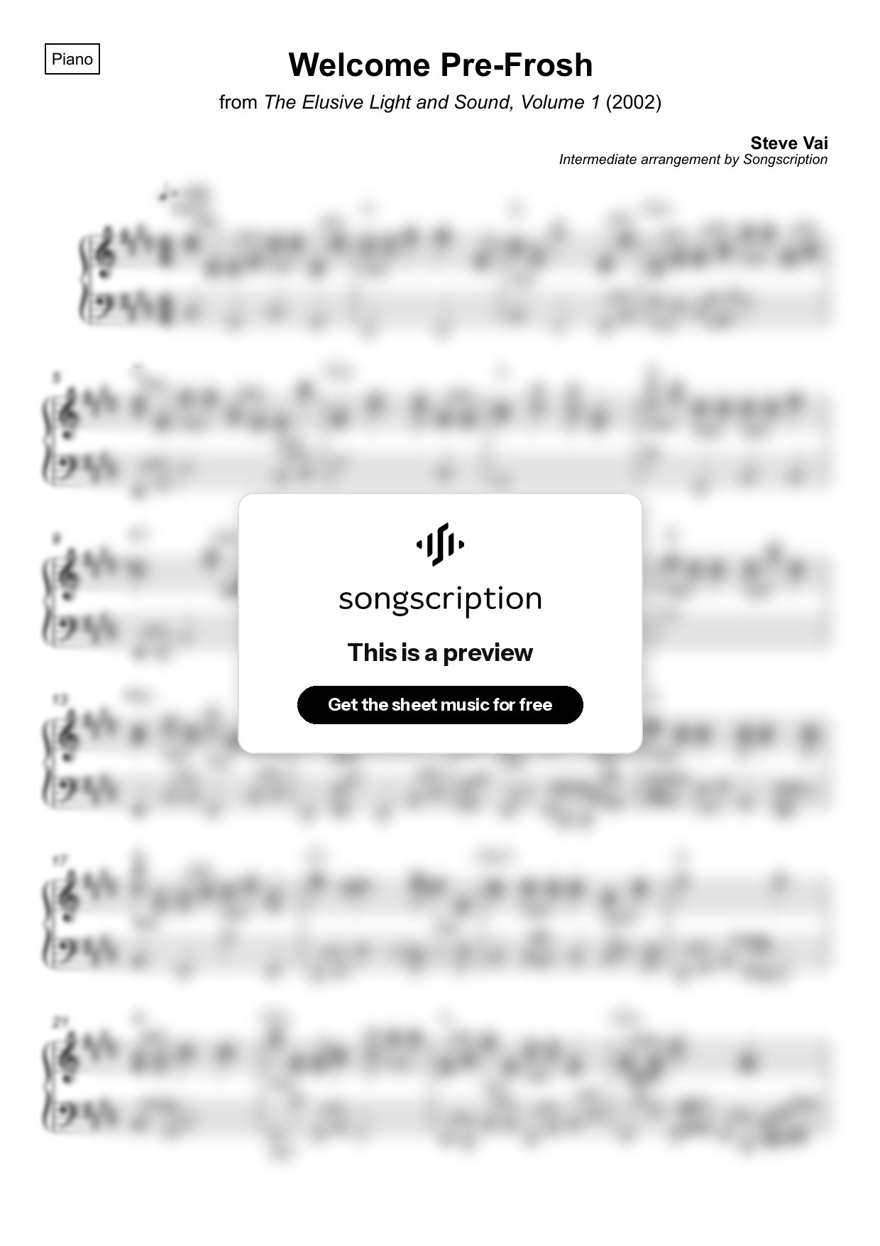 Intermediate Piano Sheet Music for "Welcome Pre-Frosh" by Steve Vai
