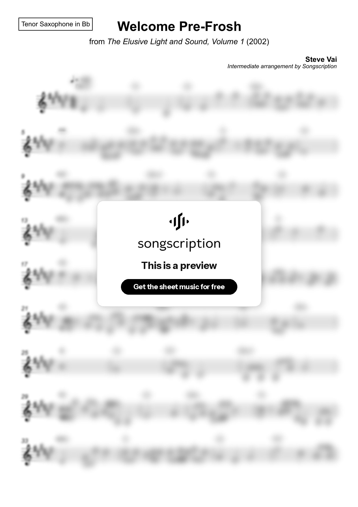 Intermediate Tenor Sax Sheet Music for "Welcome Pre-Frosh" by Steve Vai