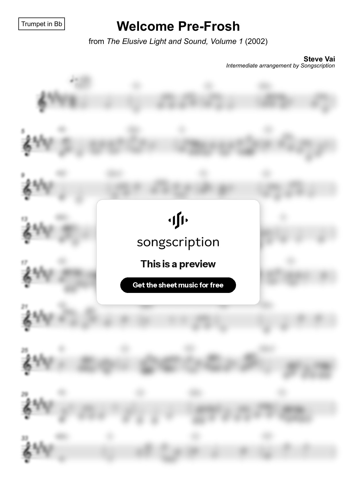 Intermediate Trumpet Sheet Music for "Welcome Pre-Frosh" by Steve Vai