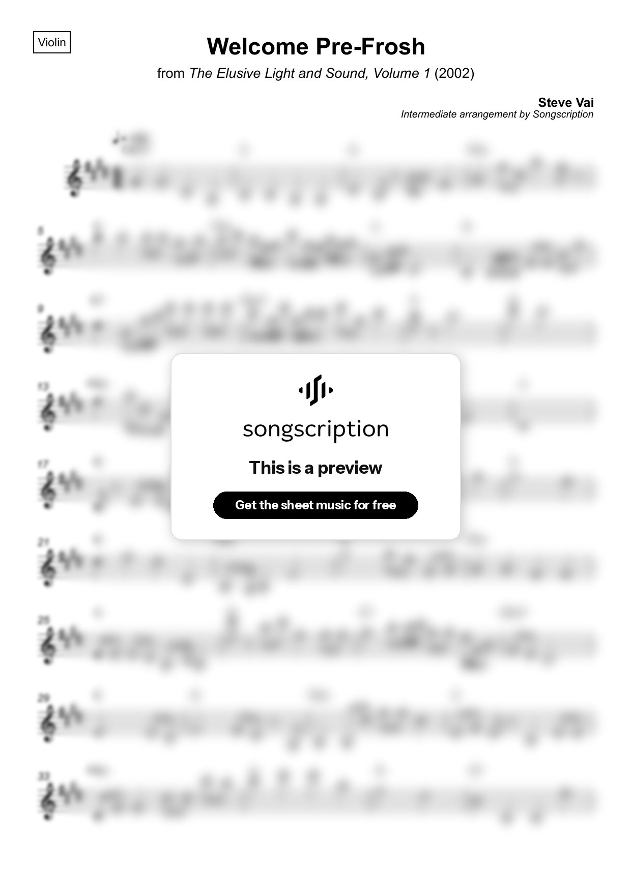 Intermediate Violin Sheet Music for "Welcome Pre-Frosh" by Steve Vai