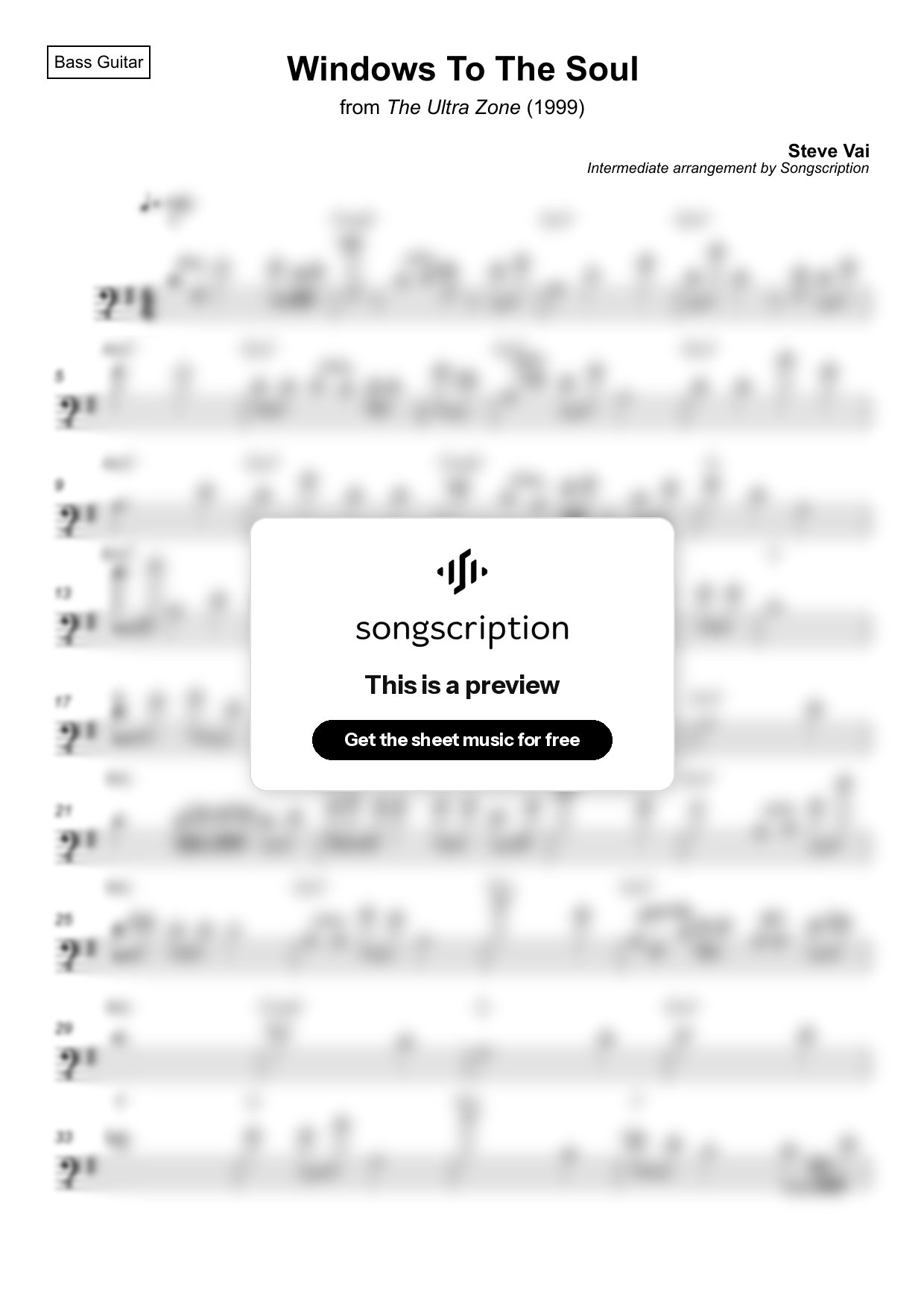 Intermediate Bass Guitar Sheet Music for "Windows To The Soul" by Steve Vai