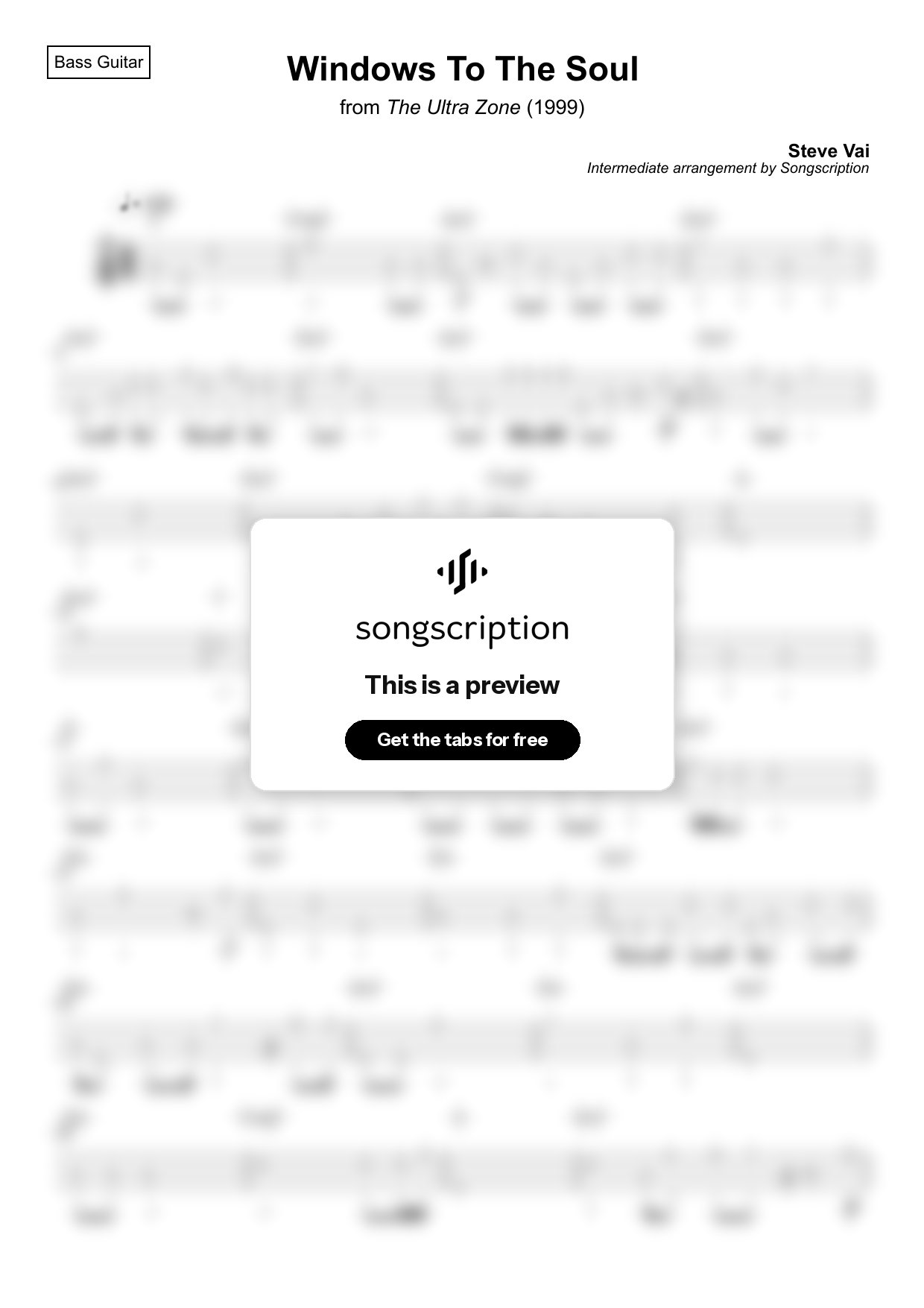 Intermediate Bass Guitar Tabs for "Windows To The Soul" by Steve Vai