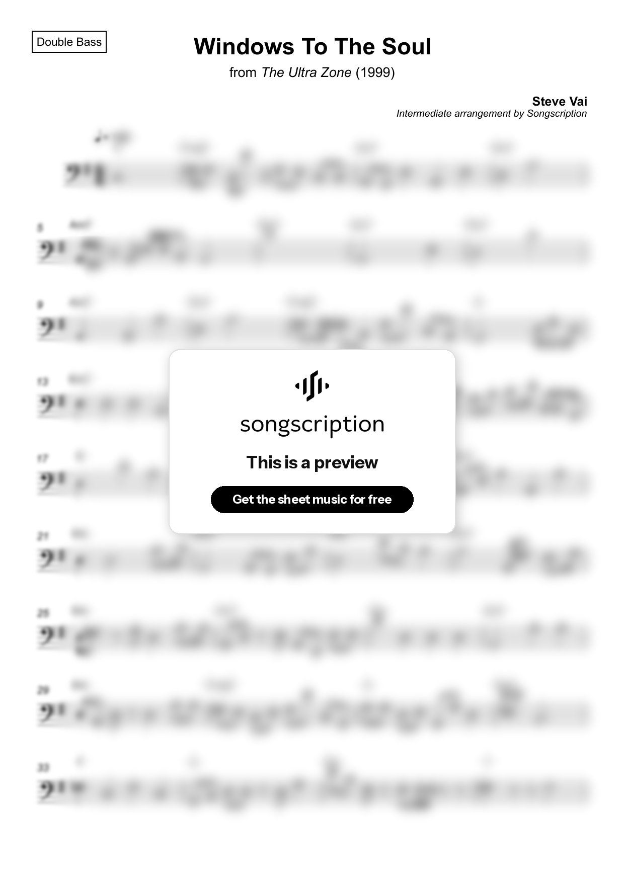 Intermediate Double Bass Sheet Music for "Windows To The Soul" by Steve Vai