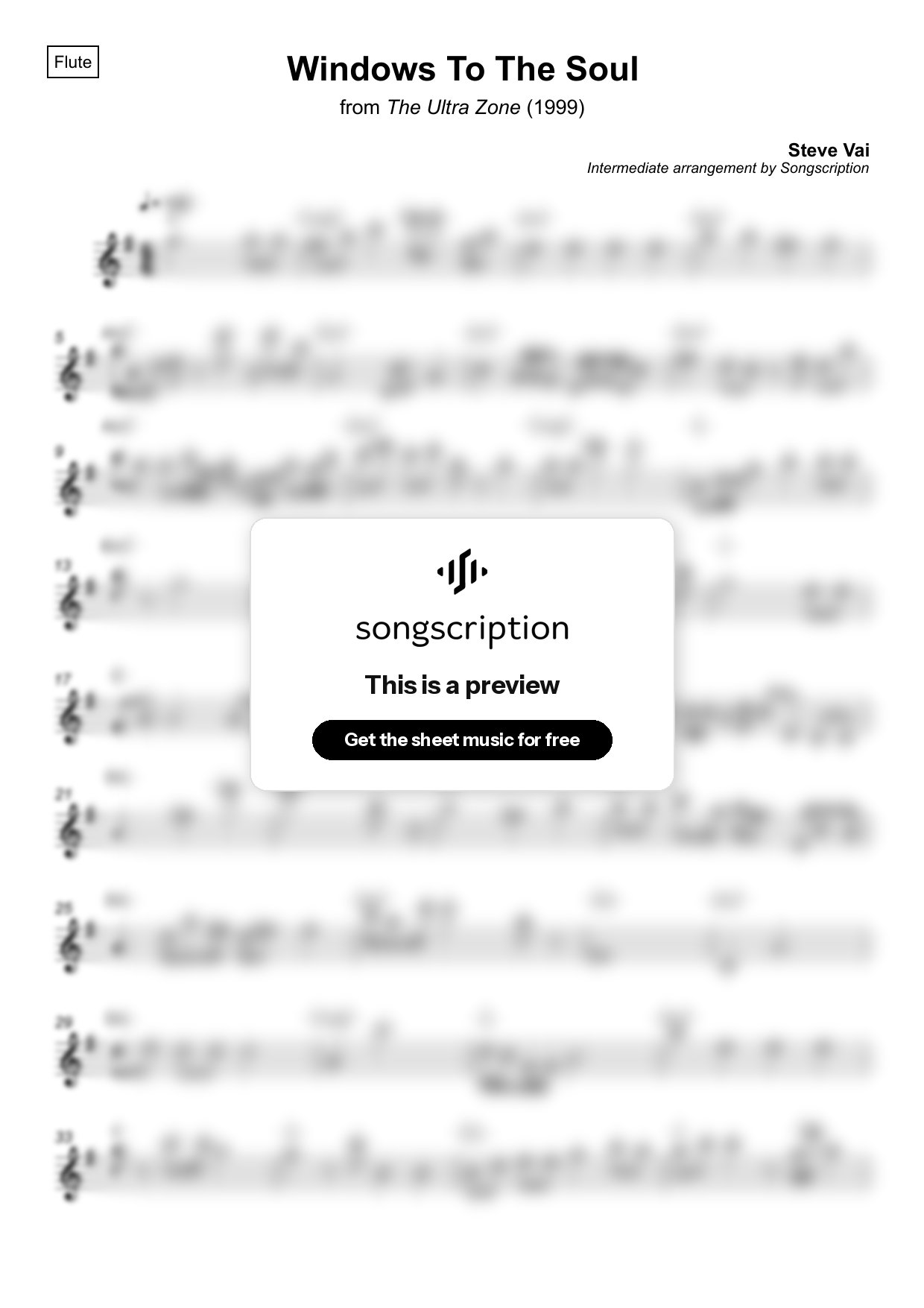 Intermediate Flute Sheet Music for "Windows To The Soul" by Steve Vai